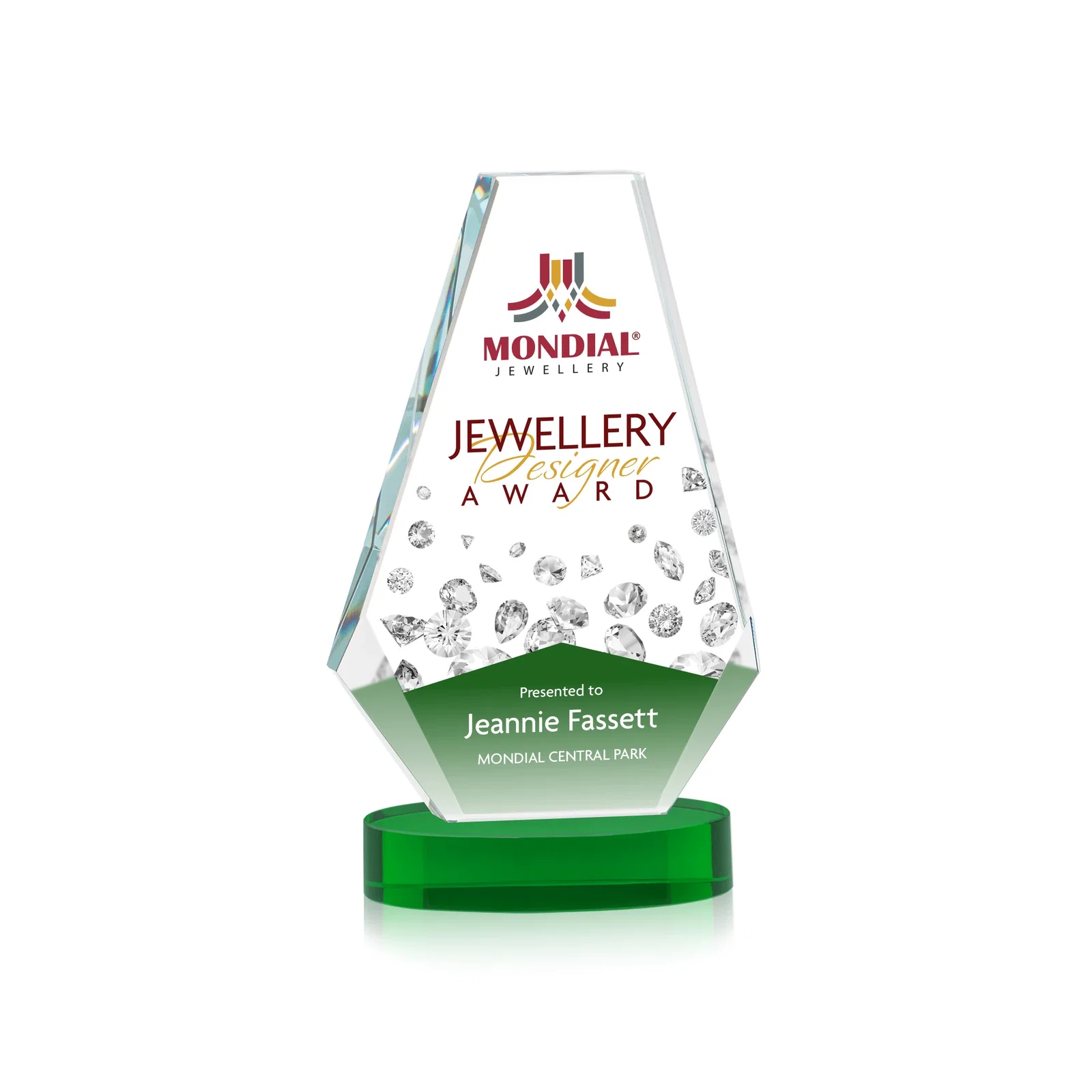 Branded Optical Crystal Award with a Symmetrical Slanted Top, awards for volunteer appreciation