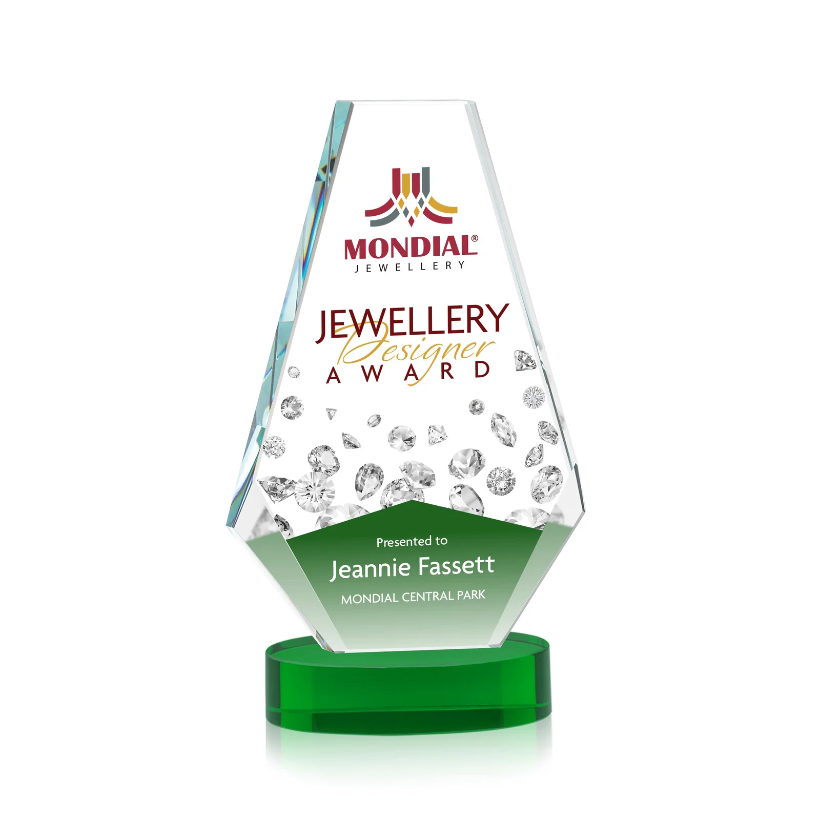 Branded Optical Crystal Award with a Symmetrical Slanted Top, awards for dealer and partner awards
