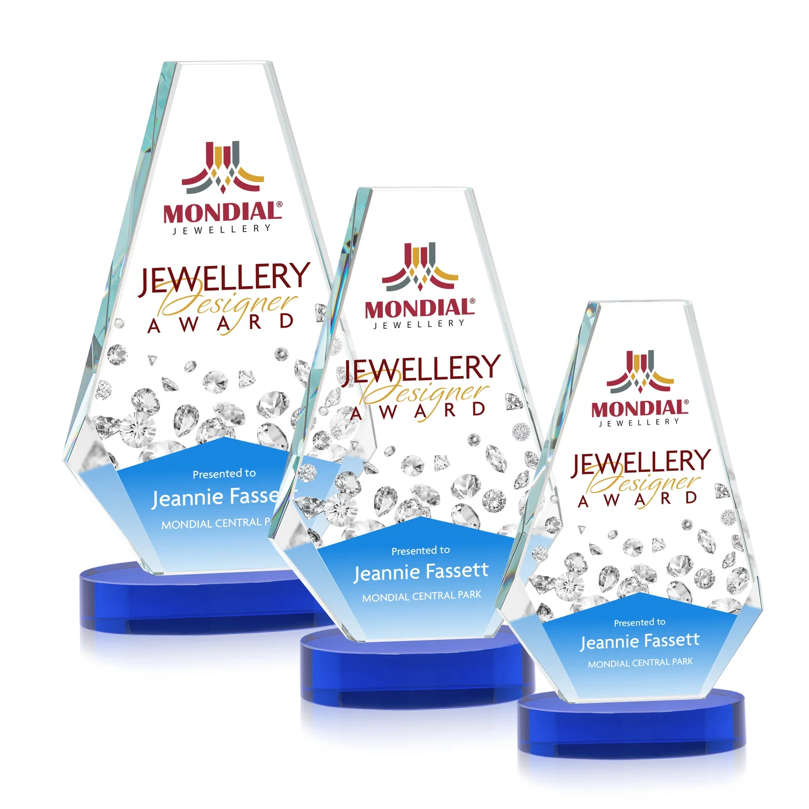 Custom printed Optical Crystal Award with a Symmetrical Slanted Top, awards for employee recognition