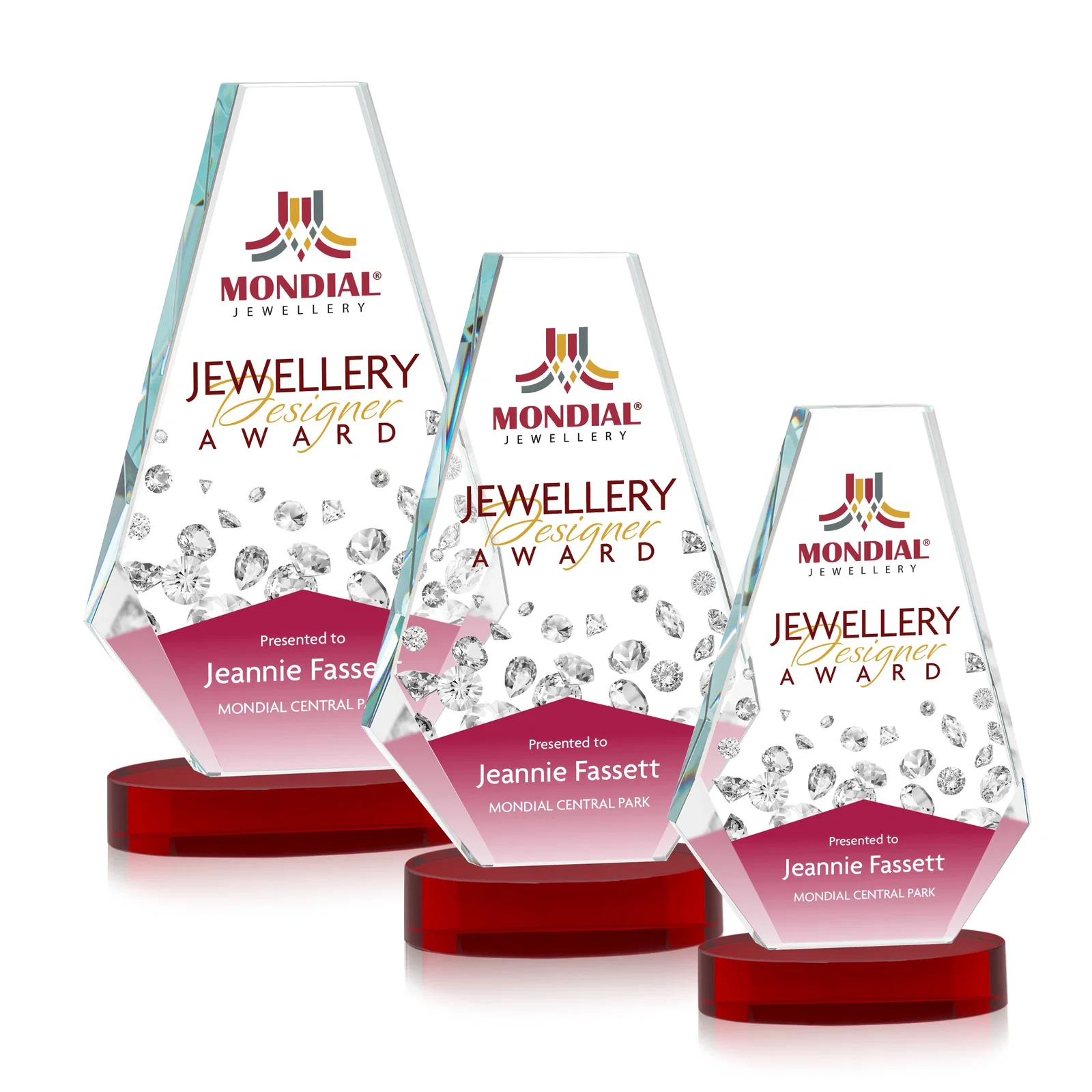 Custom printed Optical Crystal Award with a Symmetrical Slanted Top, awards for retirement presentations