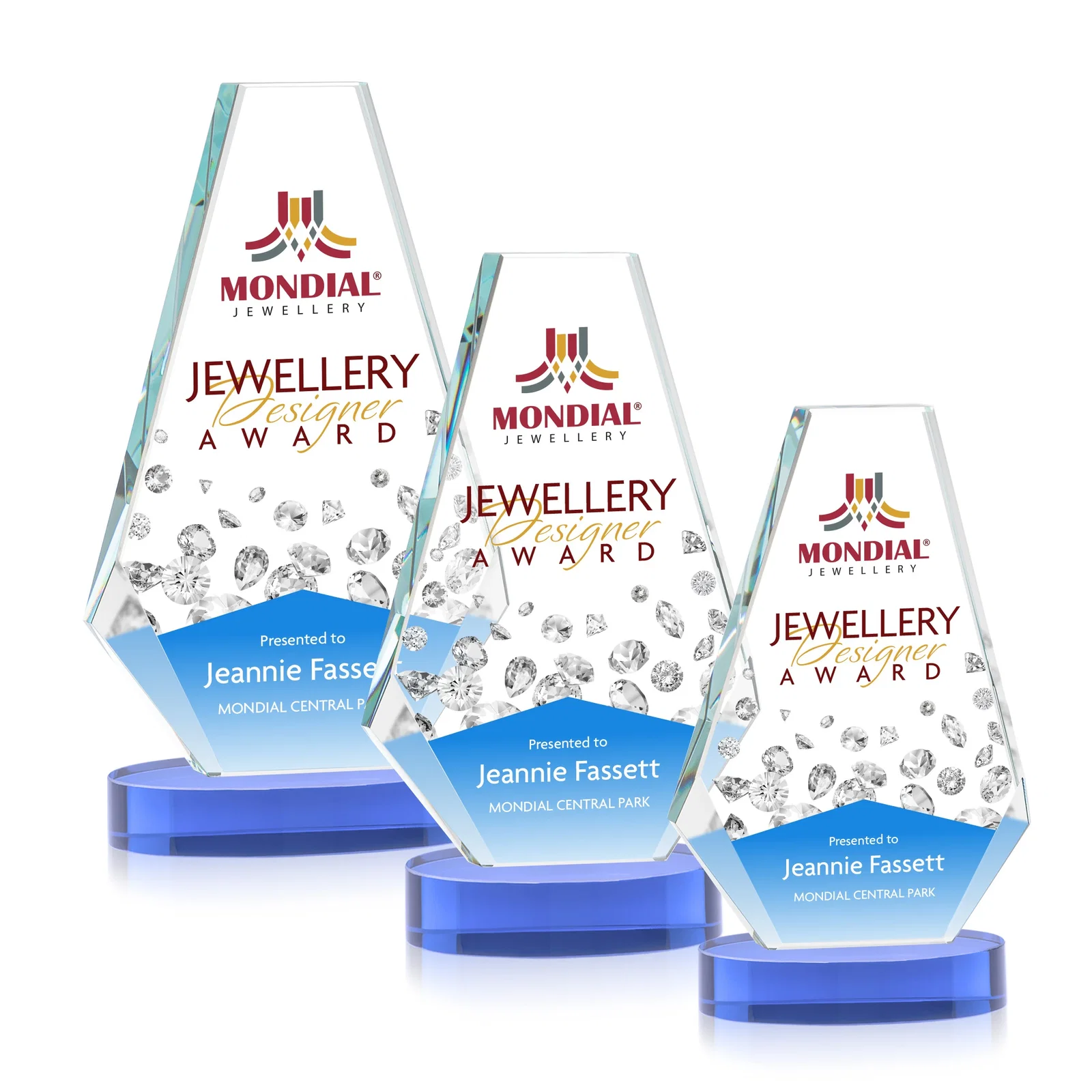 Custom printed Optical Crystal Award with a Symmetrical Slanted Top, awards for safety achievement programs