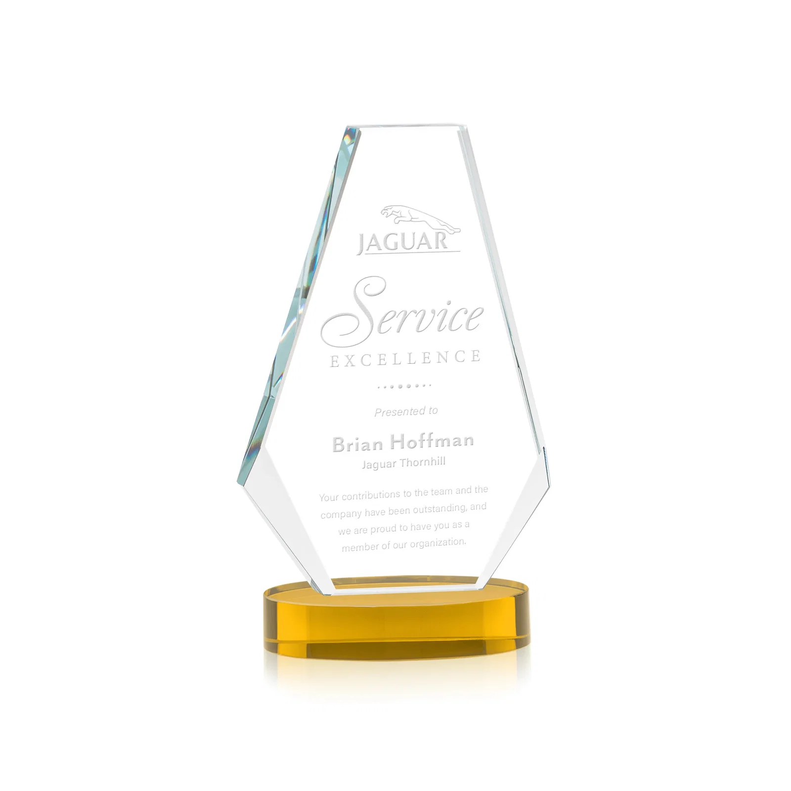 Custom Optical Crystal Award with a Symmetrical Slanted Top, awards for team milestone celebrations