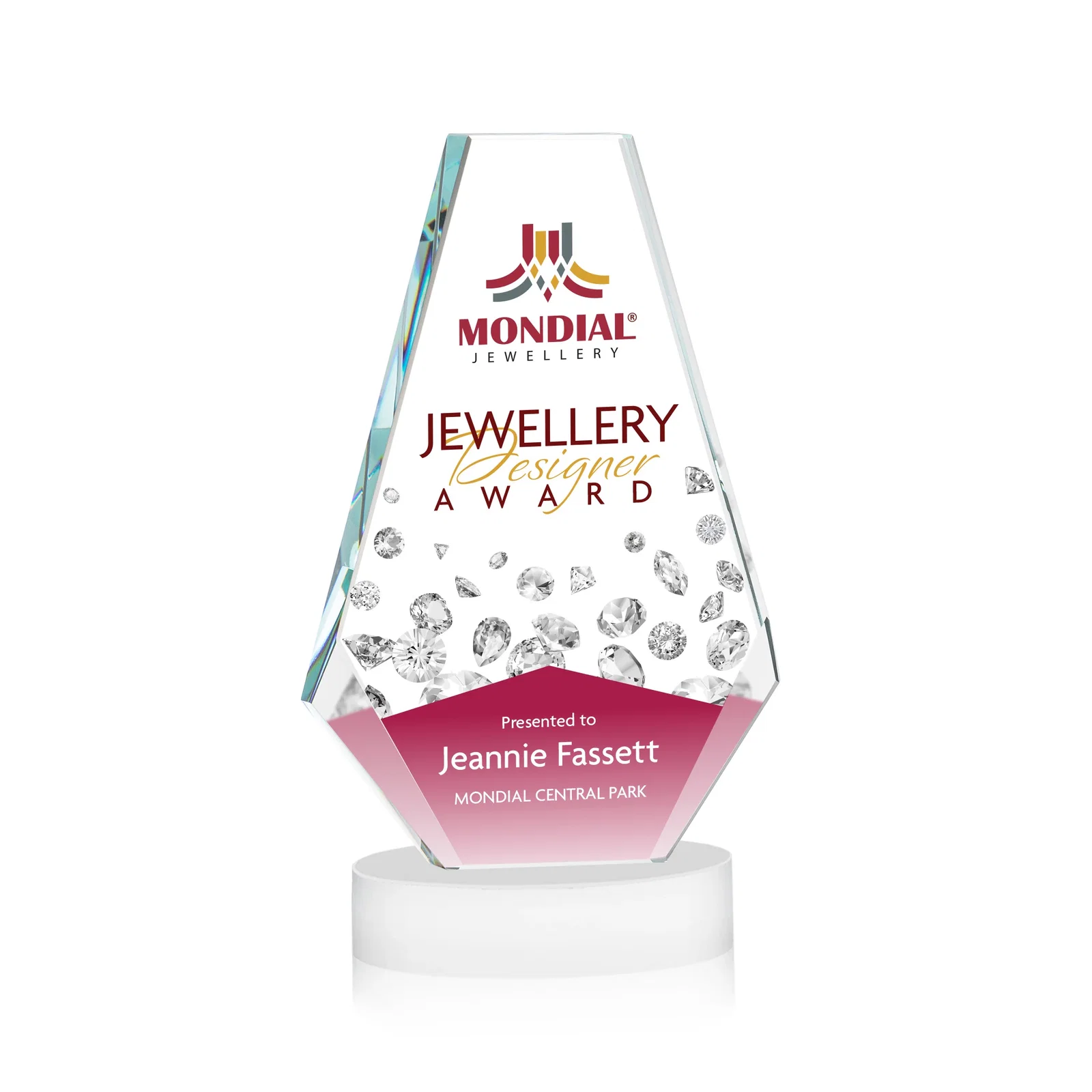 Customized Optical Crystal Award with a Symmetrical Slanted Top, awards for service anniversary gifts