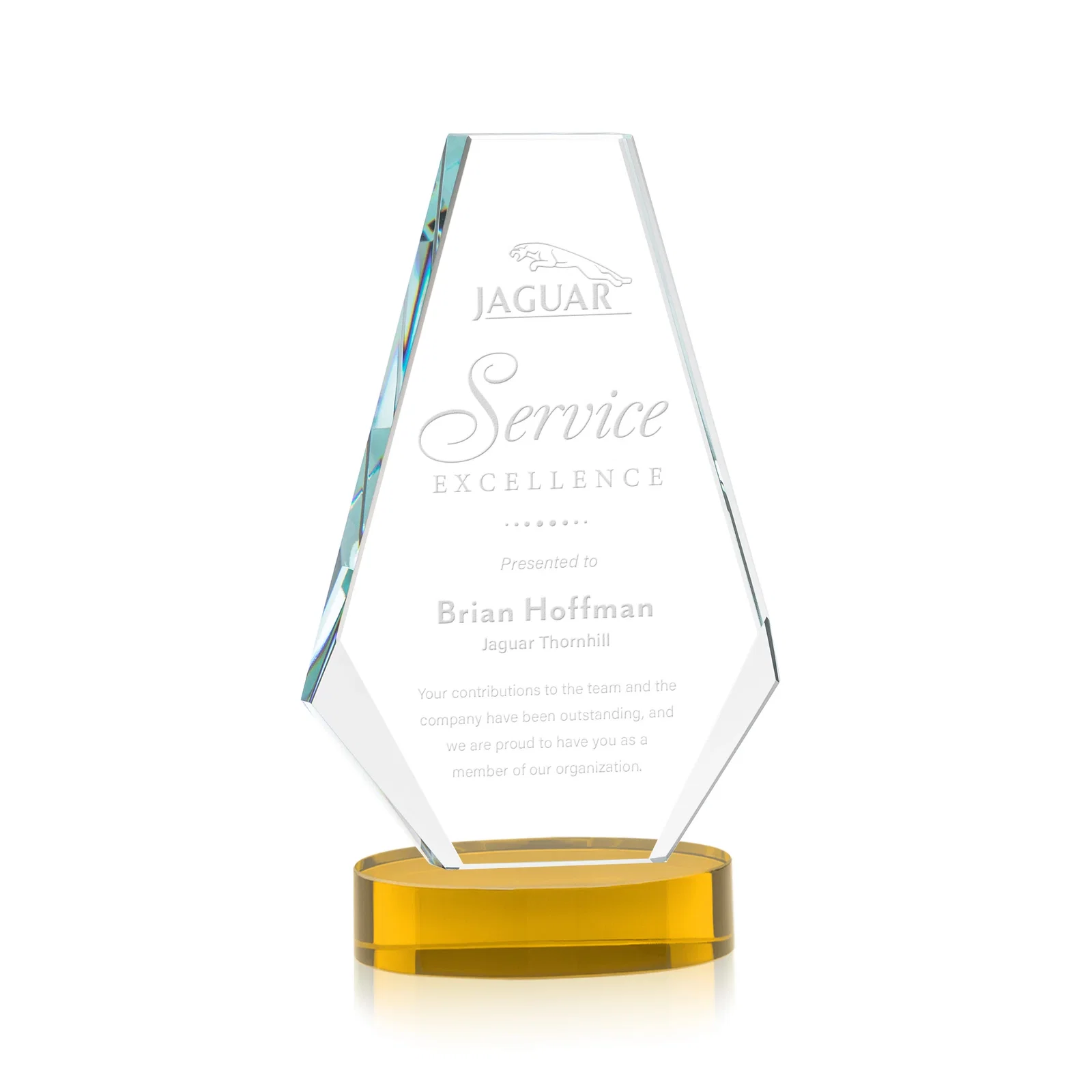 Custom Optical Crystal Award with a Symmetrical Slanted Top, awards for donor appreciation