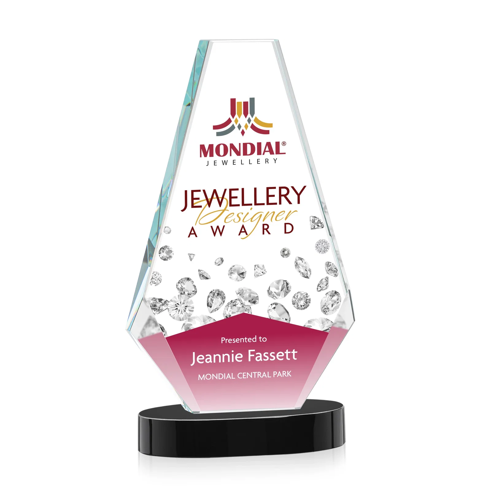 Customized Optical Crystal Award with a Symmetrical Slanted Top, awards for company anniversary events