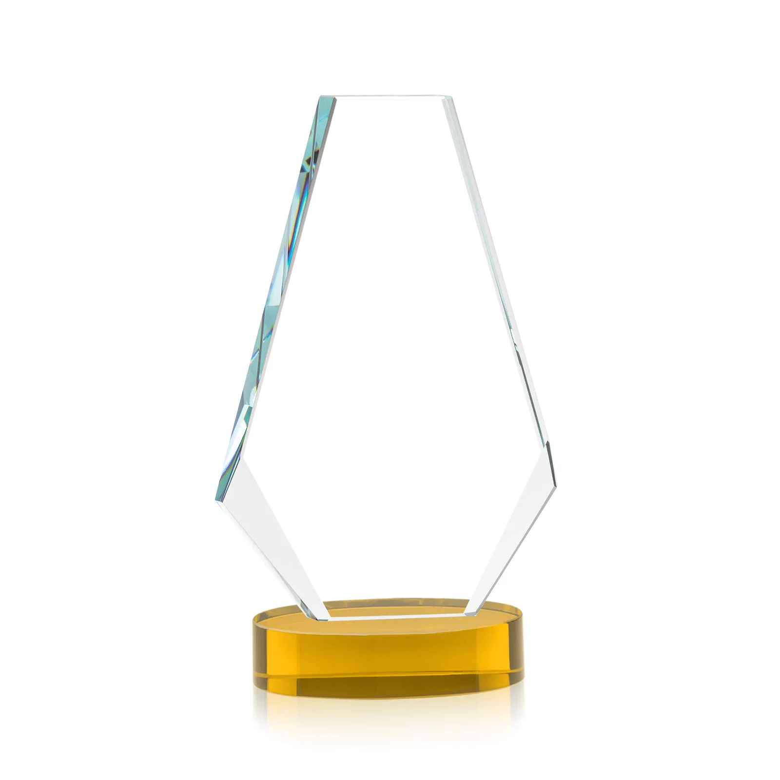 Custom engraved Optical Crystal Award with a Symmetrical Slanted Top, awards for retirement presentations