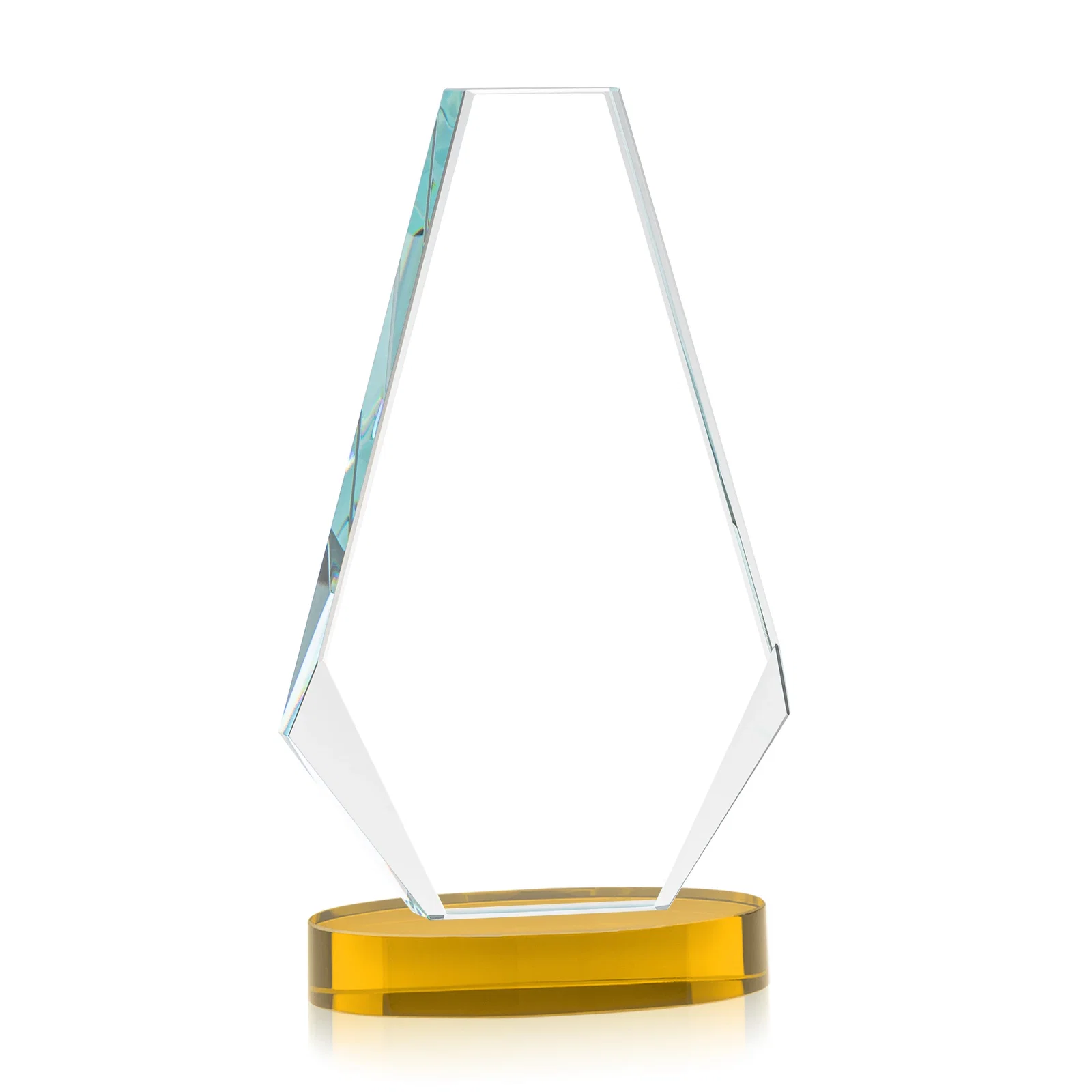Custom engraved Optical Crystal Award with a Symmetrical Slanted Top, awards for team milestone celebrations