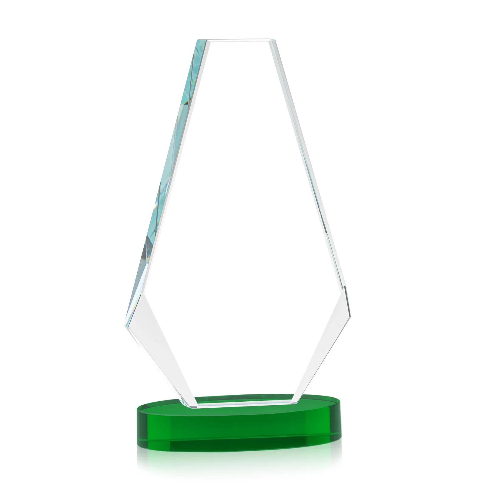 Custom engraved Optical Crystal Award with a Symmetrical Slanted Top, awards for company anniversary events