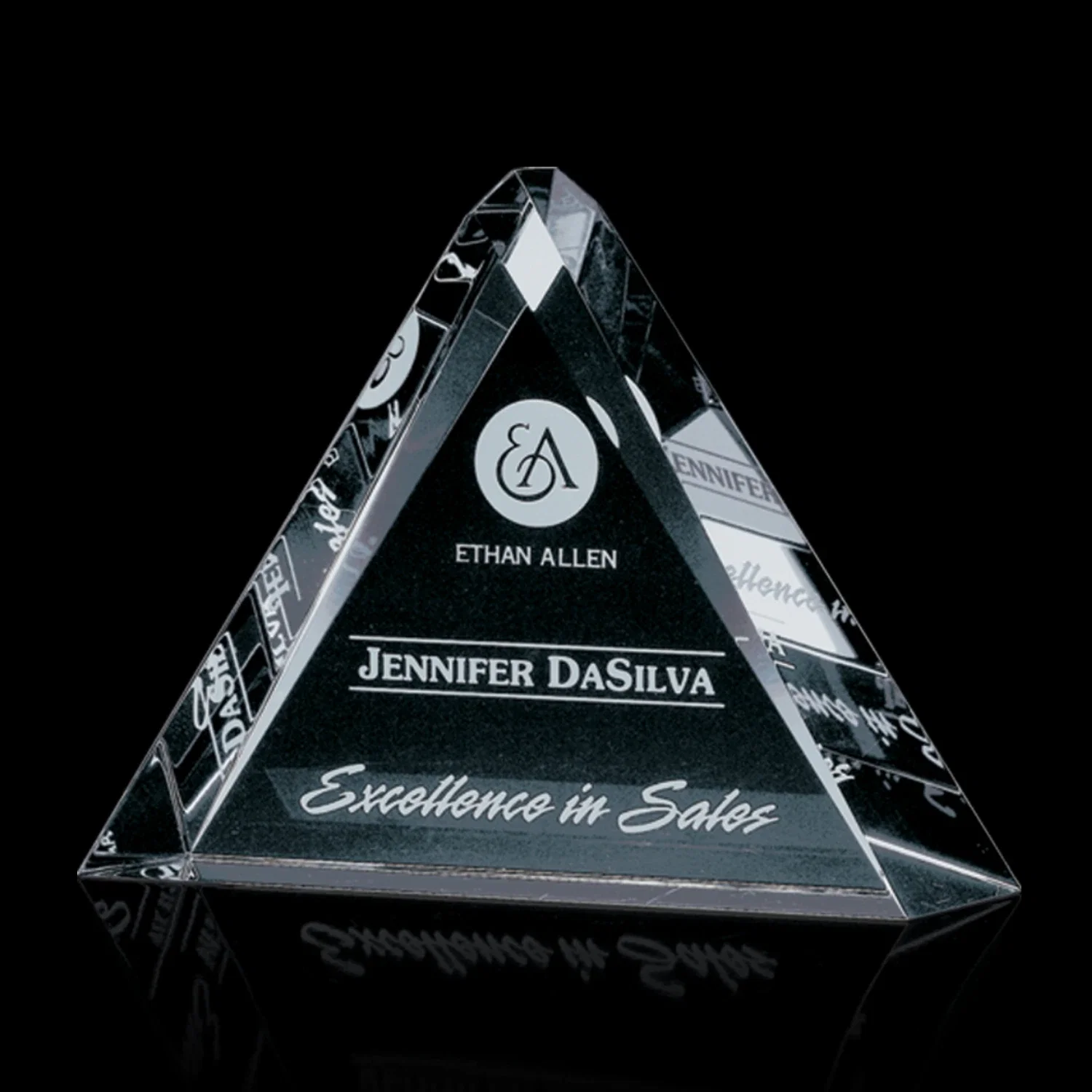 Custom Optical Crystal Triangle Award in Clear, awards for service anniversary gifts