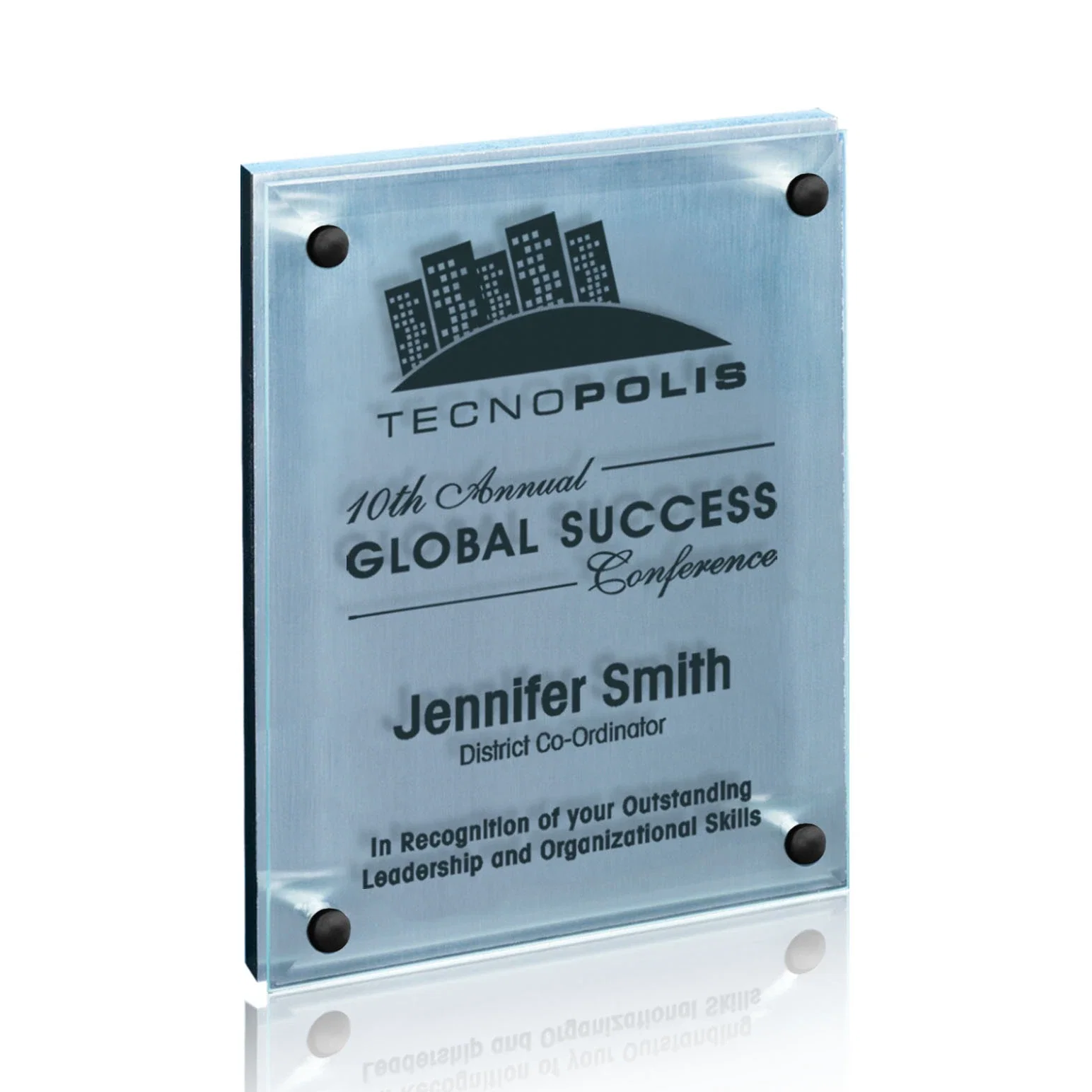 Custom Jade Glass Wall Plaque with Metallic Aluminum Backing for employee recognition