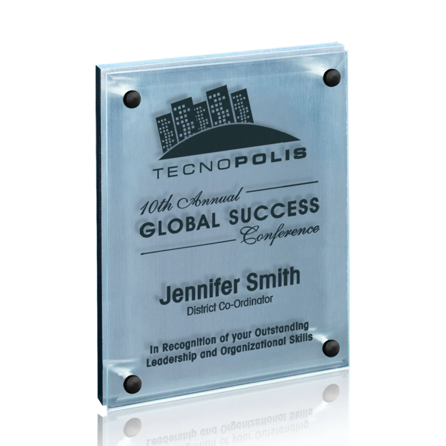 Custom Jade Glass Wall Plaque with Metallic Aluminum Backing for corporate award ceremonies