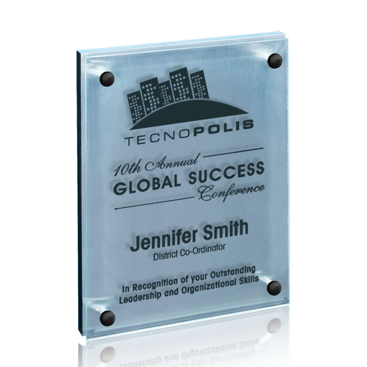 Custom Jade Glass Wall Plaque with Metallic Aluminum Backing for service anniversary gifts