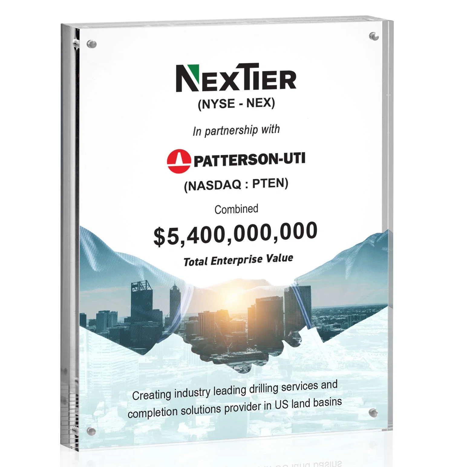 Custom Acrylic Rectangle Award Held by Four Magnetic Corner Pins for retirement presentations