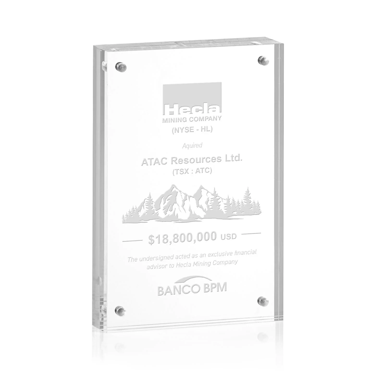 Custom Acrylic Rectangle Award Held by Four Magnetic Corner Pins for graduation ceremonies