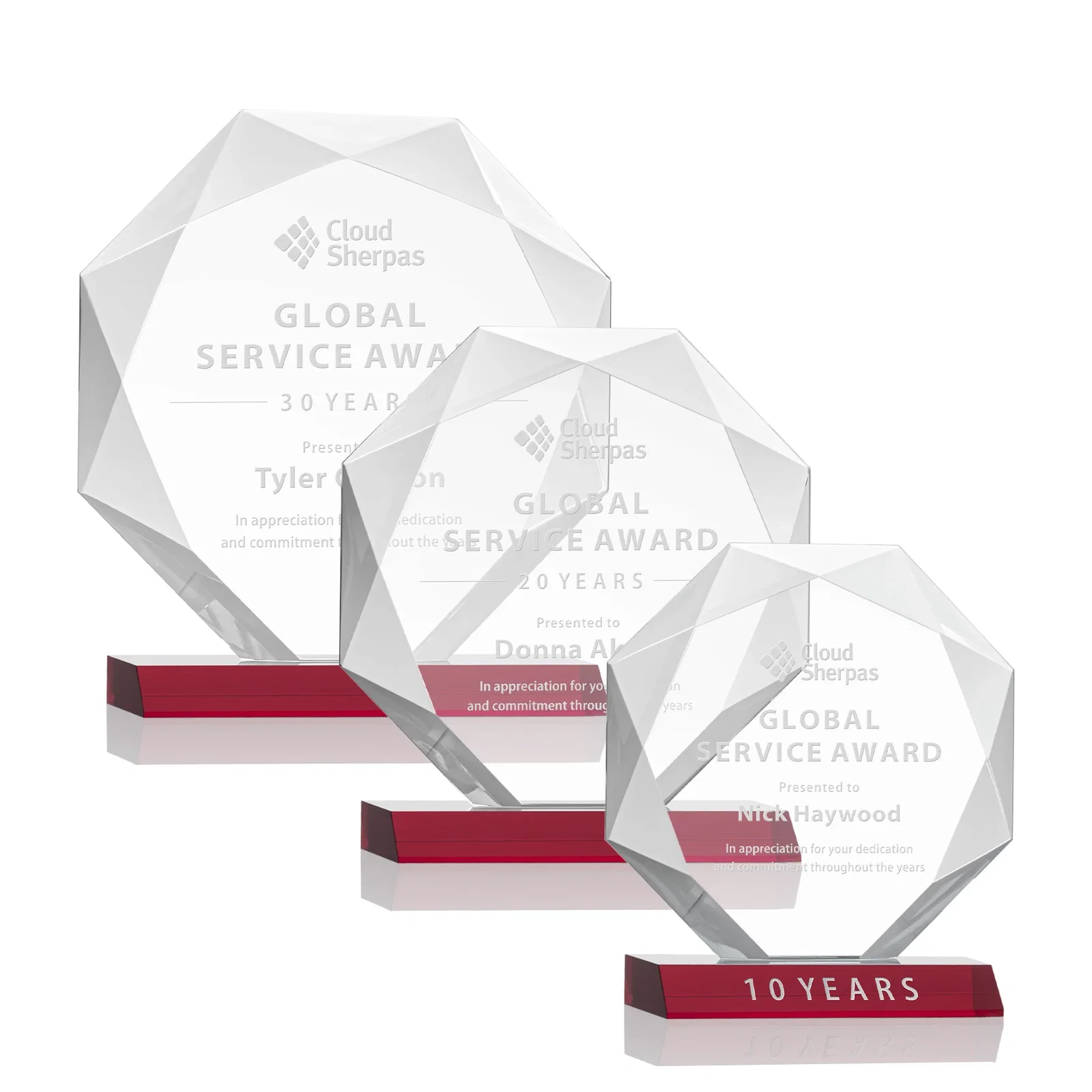Personalized Starfire Crystal Octagon Award on Front-Mitered Base, awards for safety achievement programs