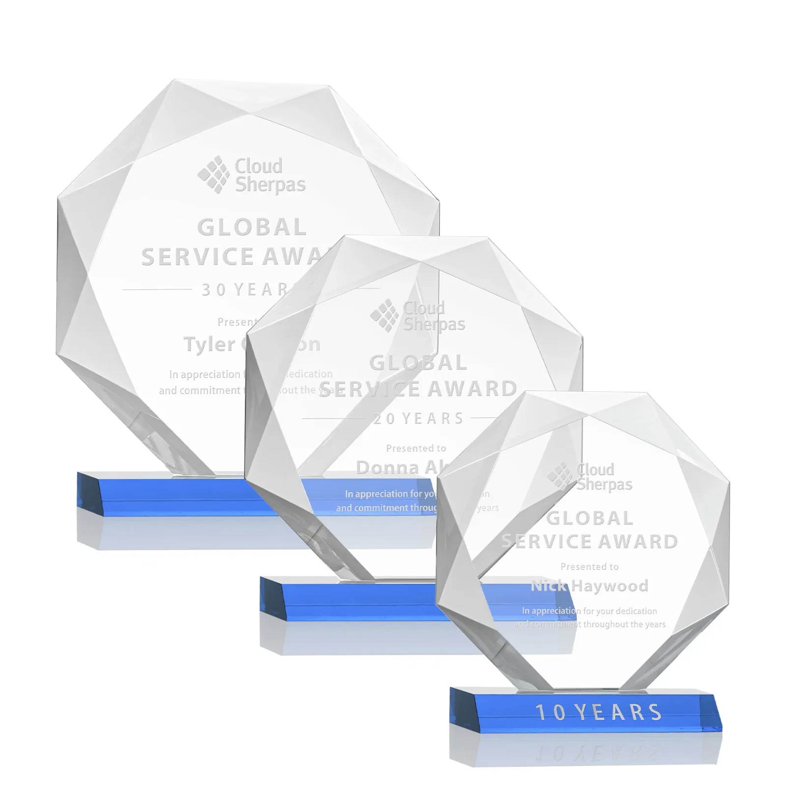 Promotional Starfire Crystal Octagon Award on Front-Mitered Base, awards for employee recognition