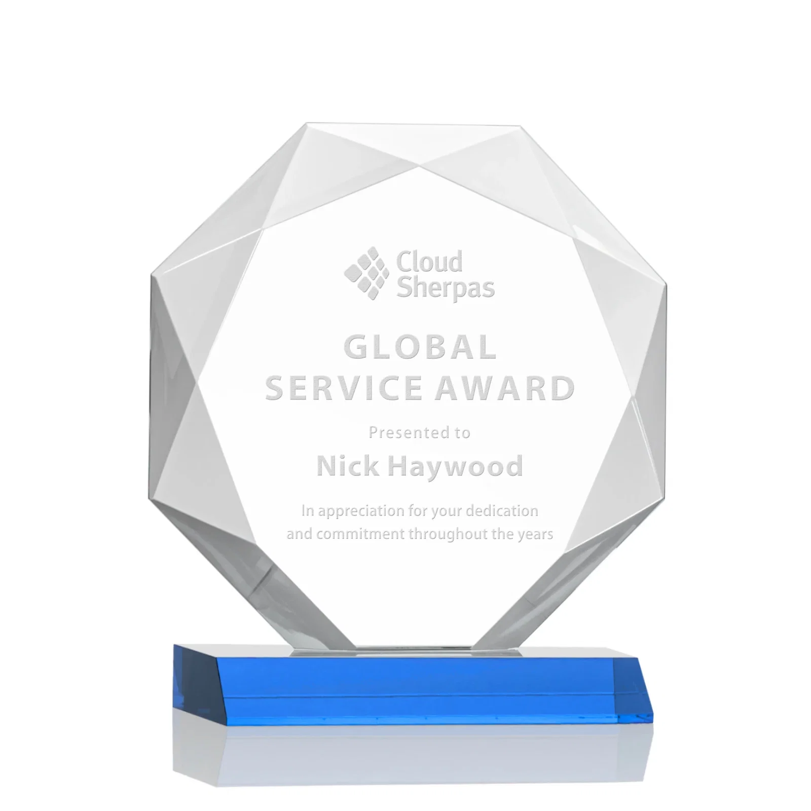 Promotional Starfire Crystal Octagon Award on Front-Mitered Base, awards for corporate award ceremonies