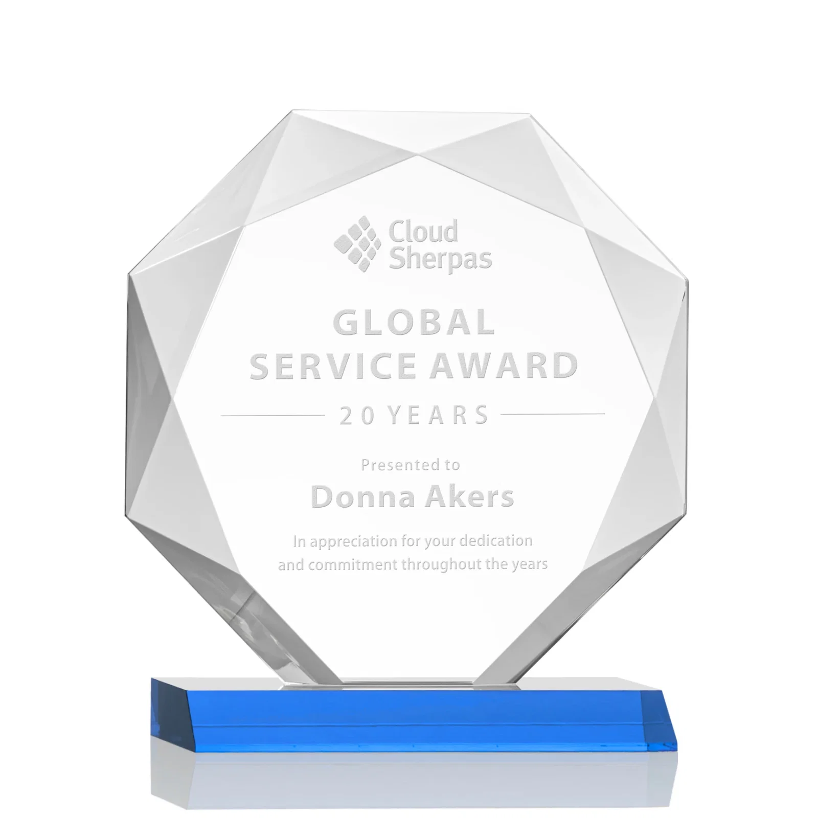 Promotional Starfire Crystal Octagon Award on Front-Mitered Base, awards for service anniversary gifts