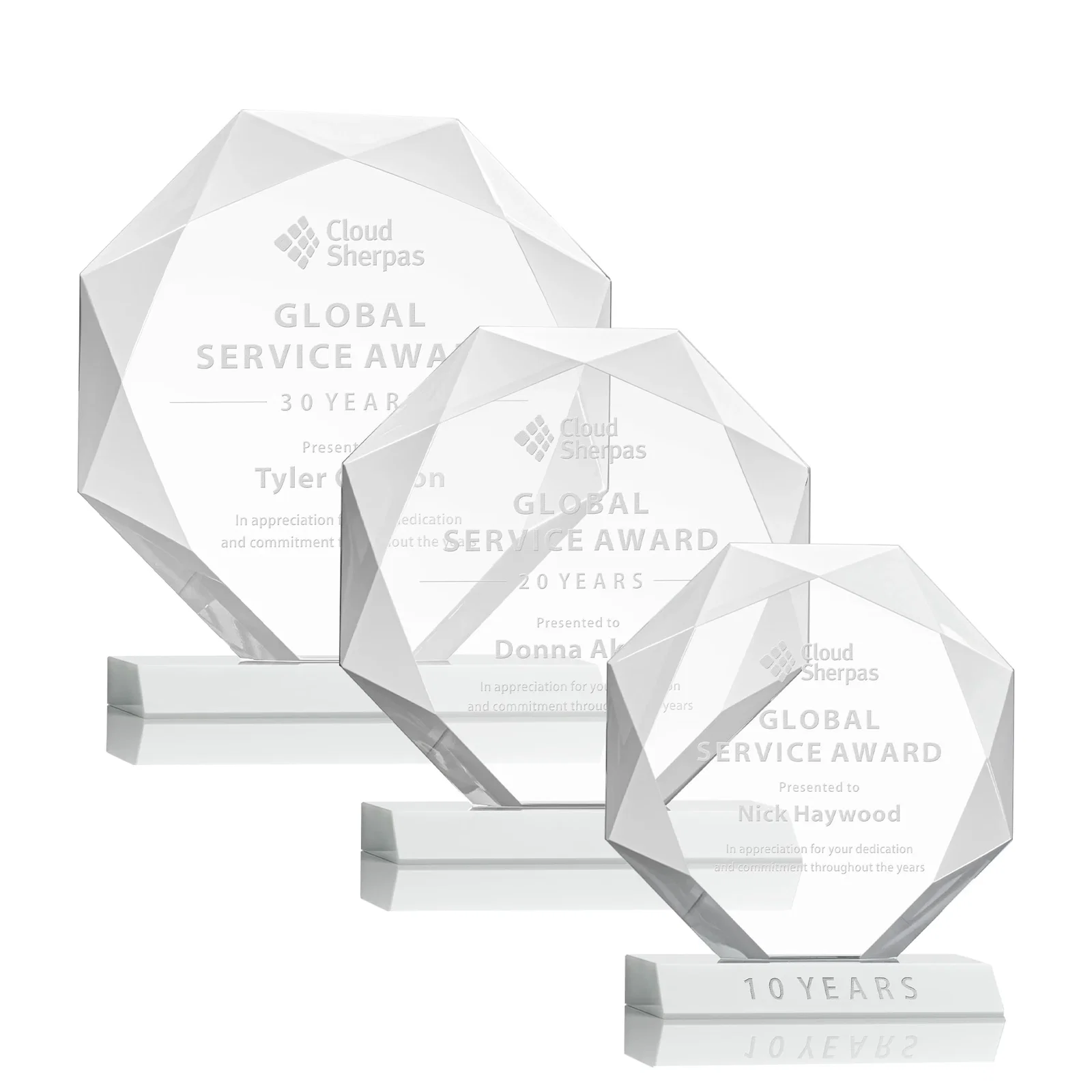 Promotional Starfire Crystal Octagon Award on Front-Mitered Base, awards for retirement presentations