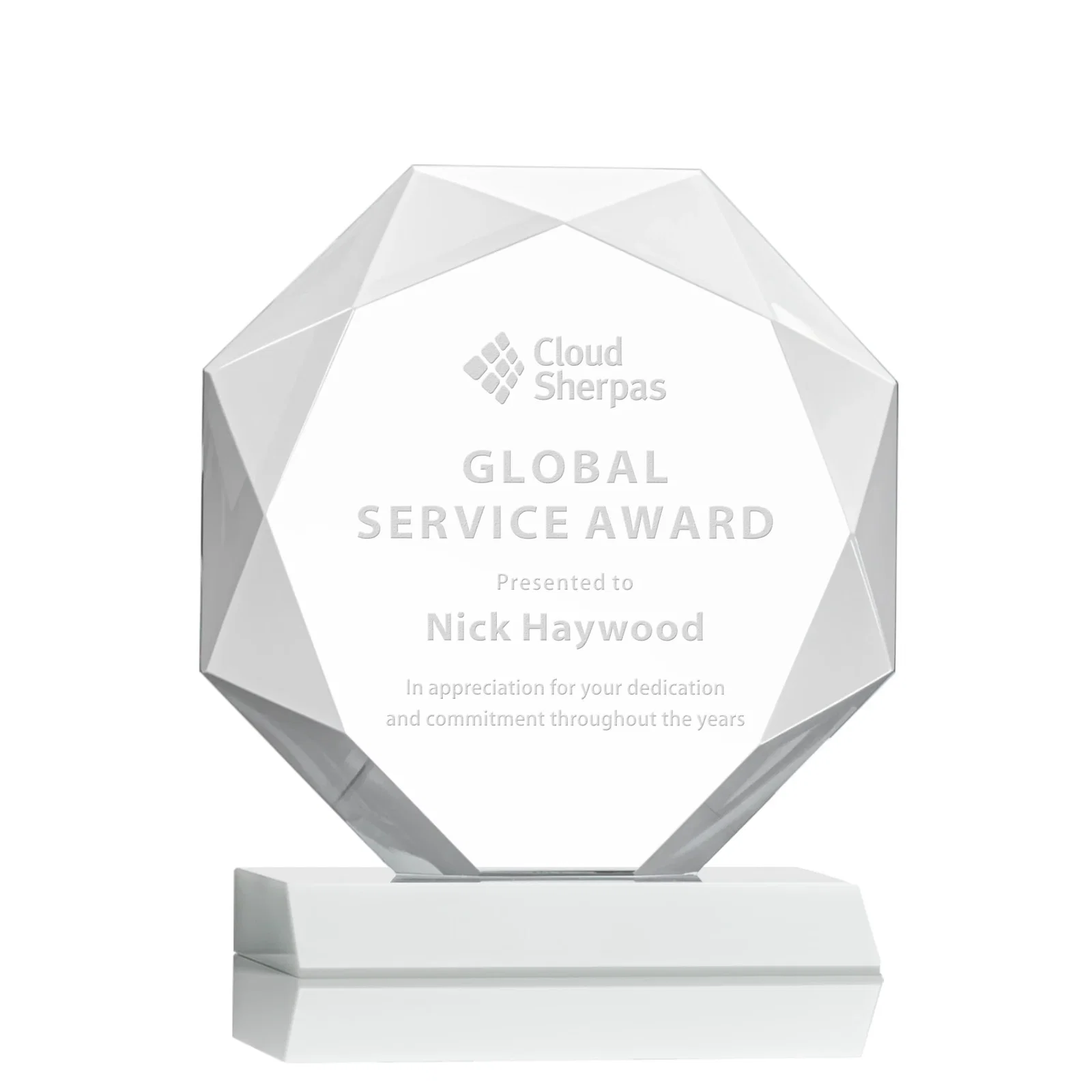 Promotional Starfire Crystal Octagon Award on Front-Mitered Base, awards for team milestone celebrations