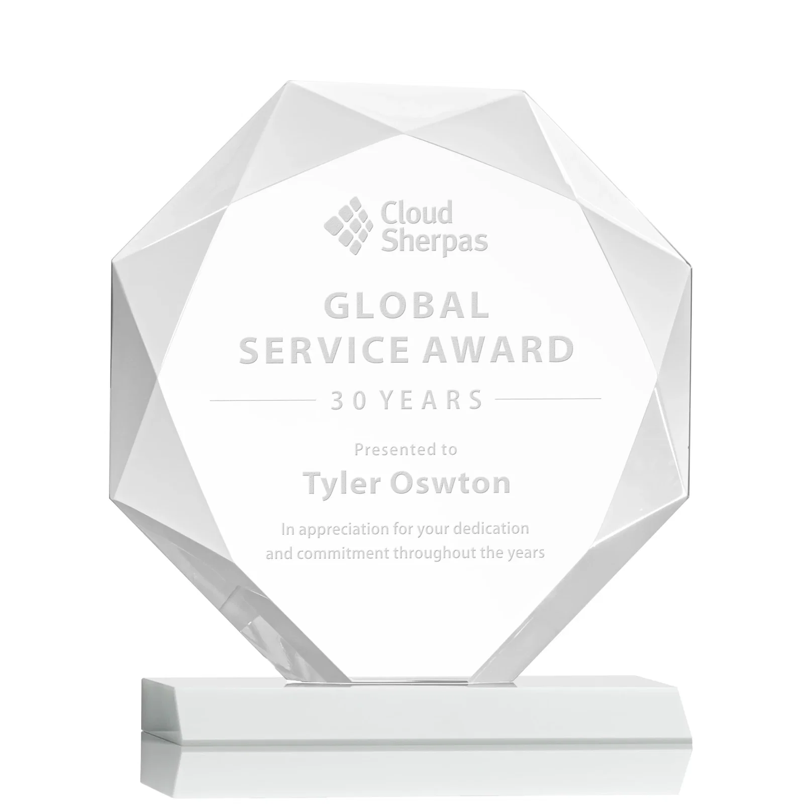 Promotional Starfire Crystal Octagon Award on Front-Mitered Base, awards for graduation ceremonies