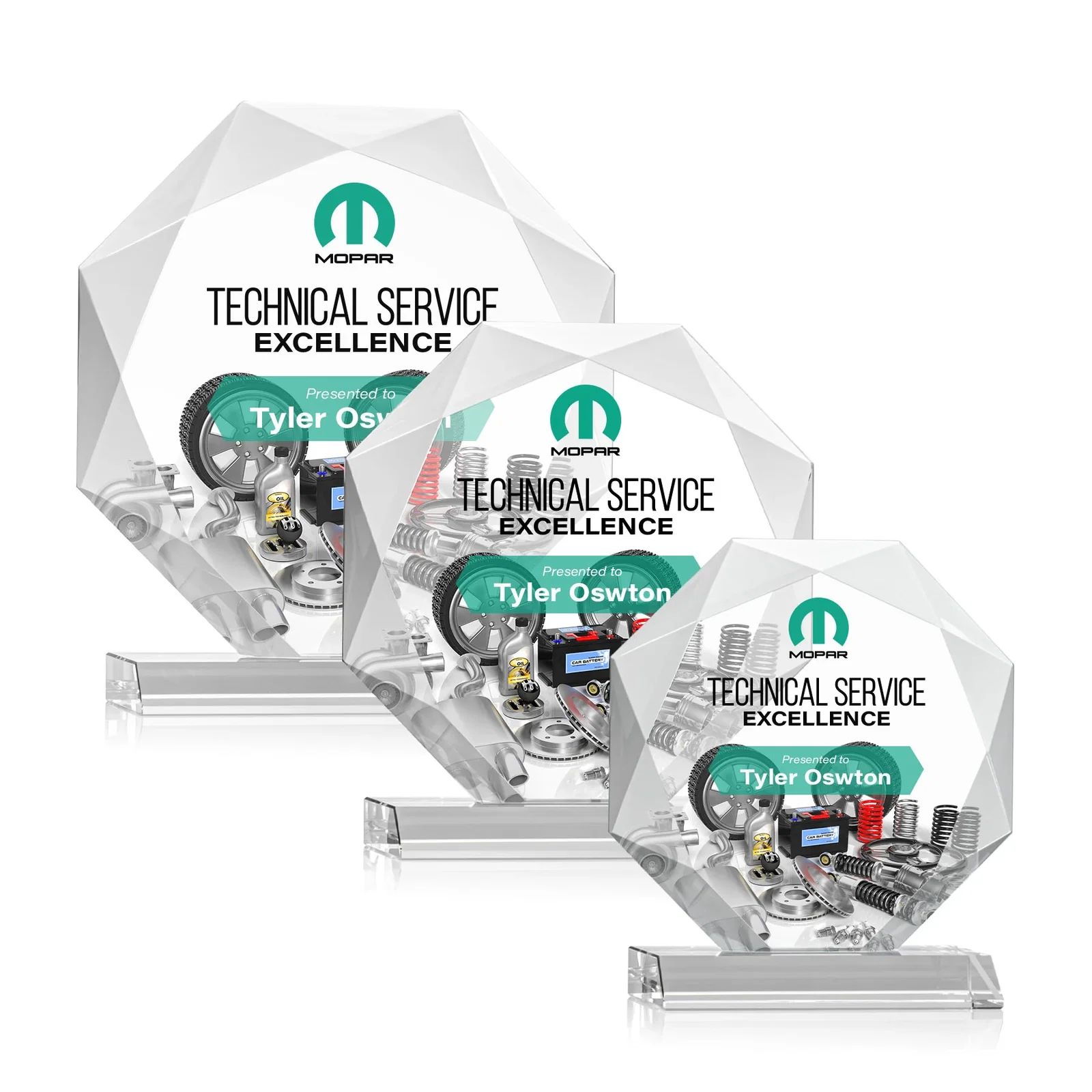 Promotional Starfire Crystal Octagon Award on Front-Mitered Base, awards for safety achievement programs