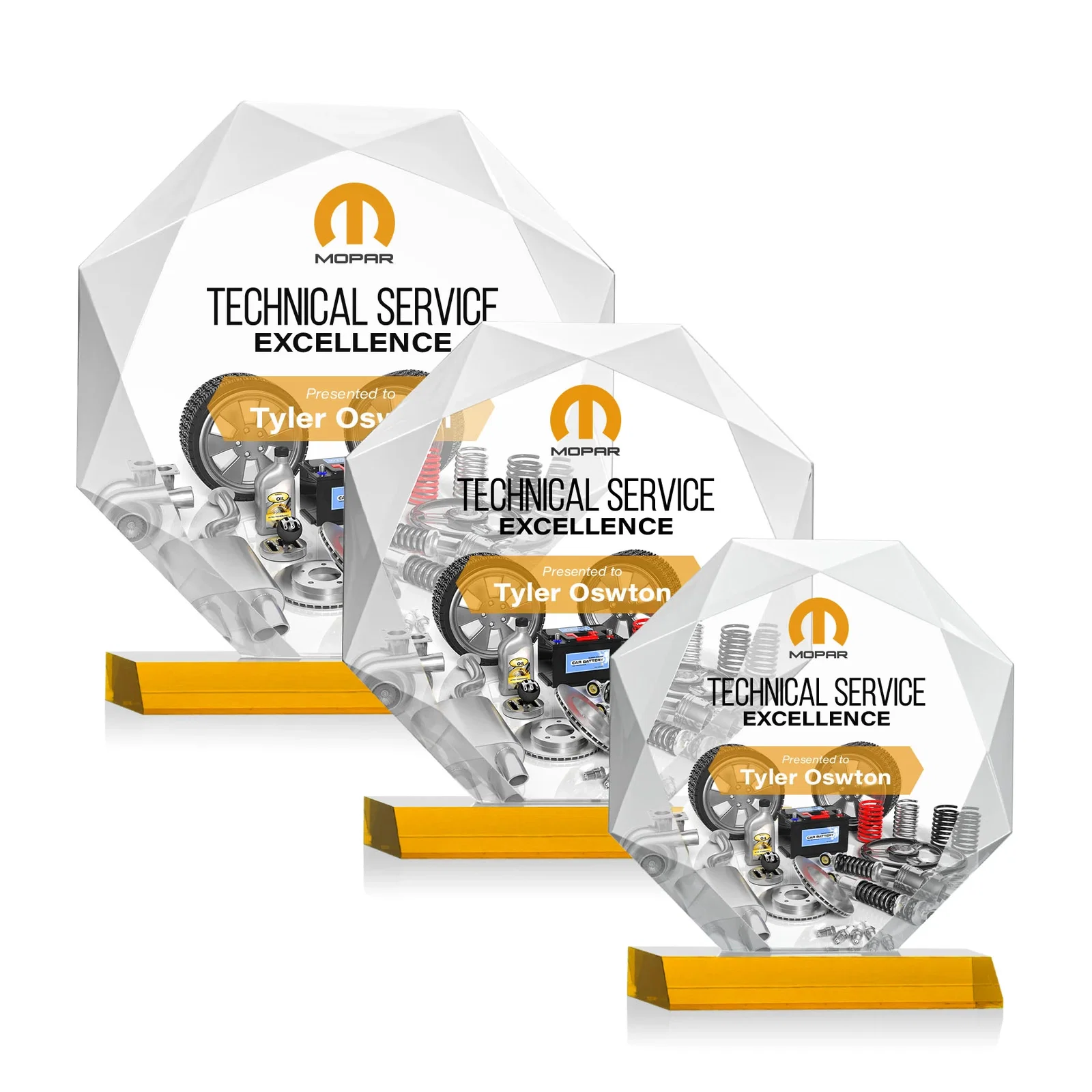 Branded Starfire Crystal Octagon Award on Front-Mitered Base, awards for employee recognition