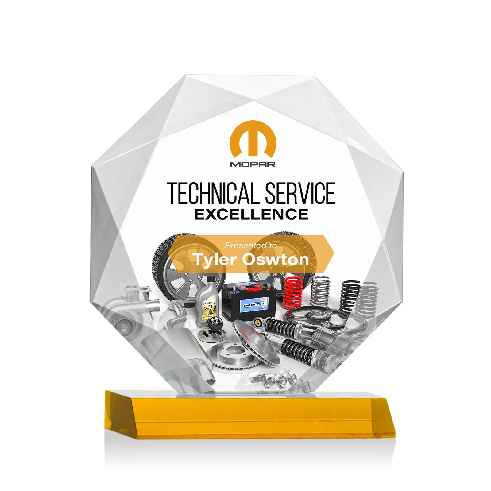Branded Starfire Crystal Octagon Award on Front-Mitered Base, awards for corporate award ceremonies