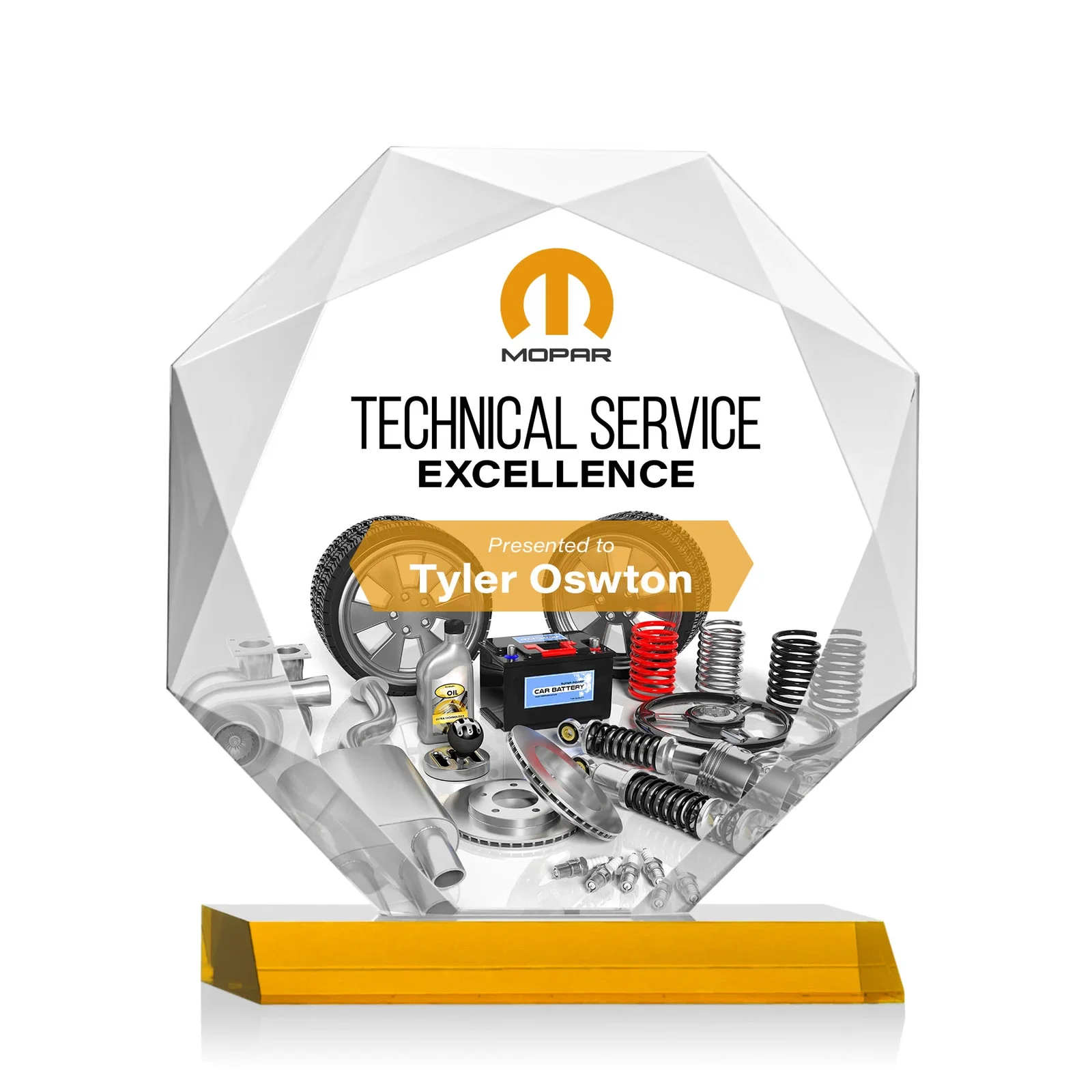 Branded Starfire Crystal Octagon Award on Front-Mitered Base, awards for service anniversary gifts