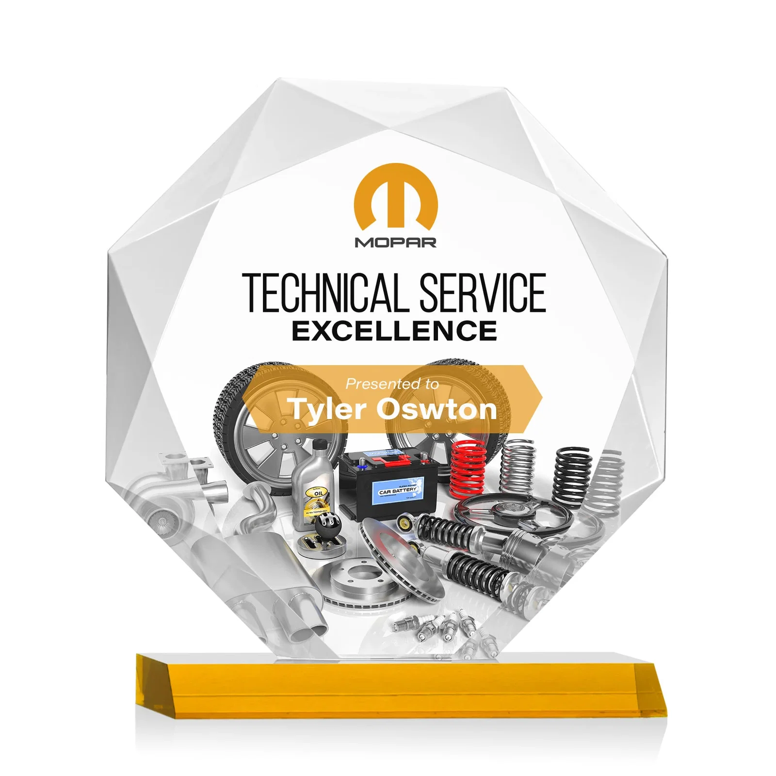 Branded Starfire Crystal Octagon Award on Front-Mitered Base, awards for sales achievement awards