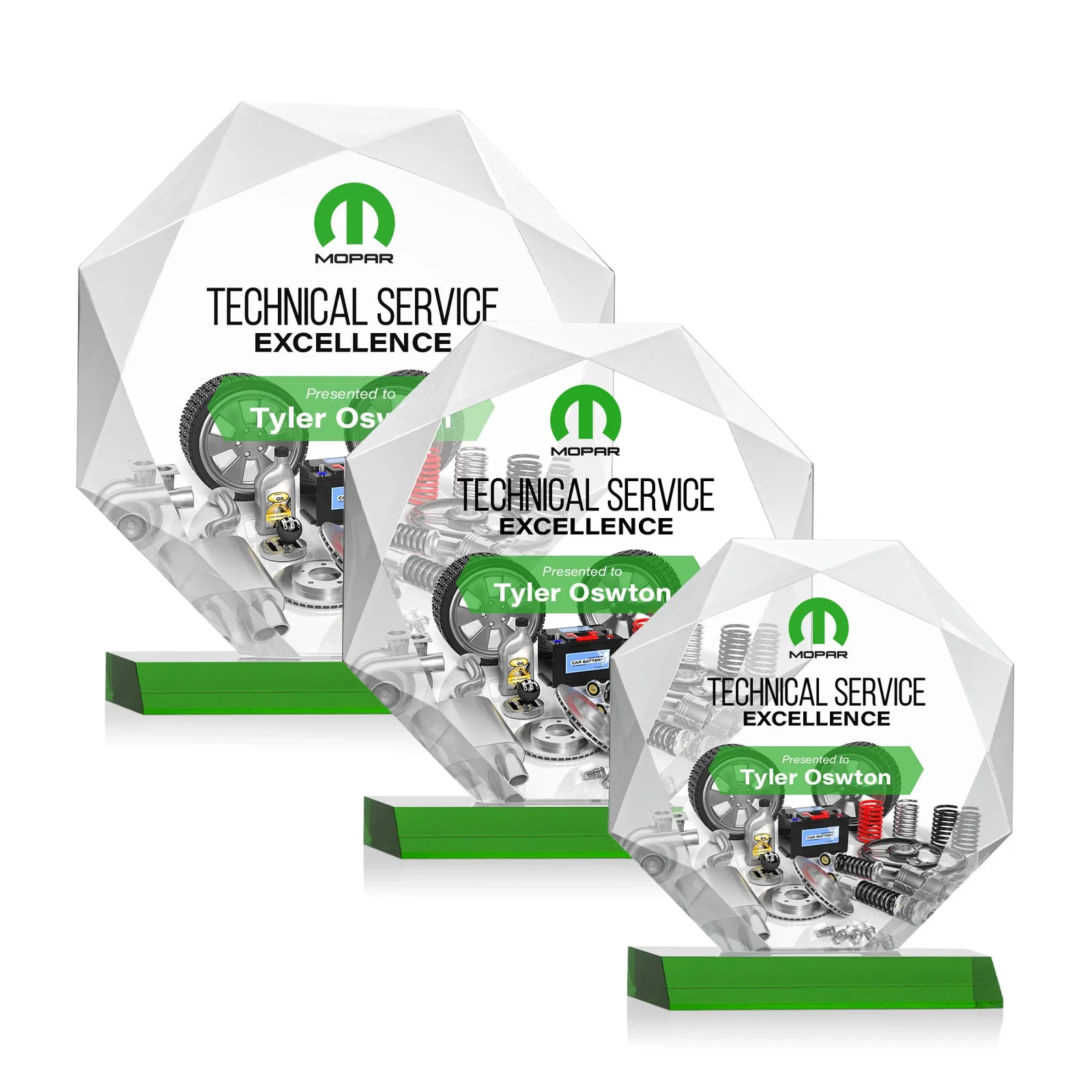 Branded Starfire Crystal Octagon Award on Front-Mitered Base, awards for retirement presentations