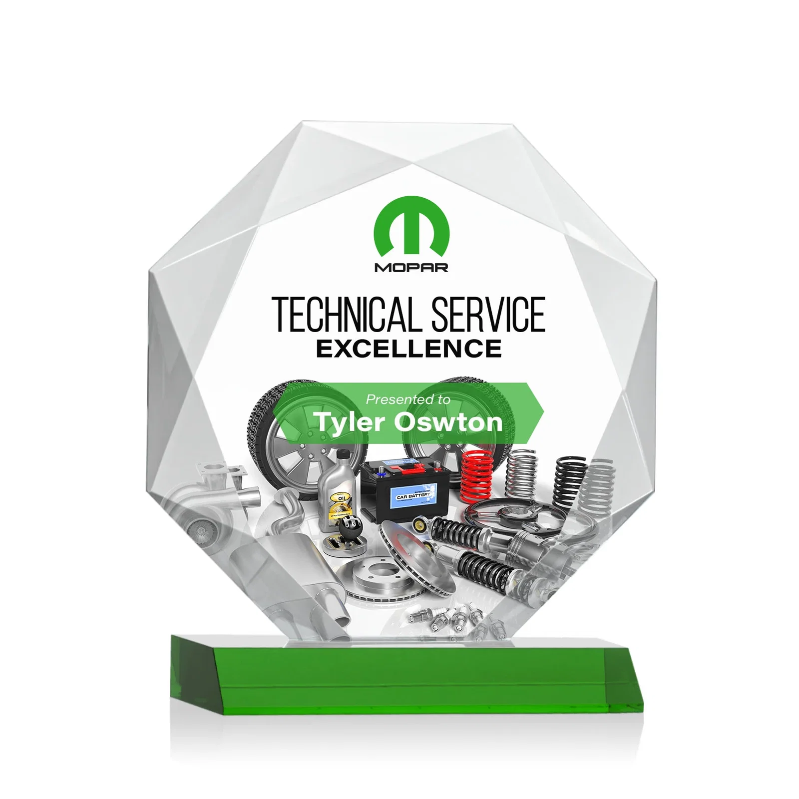 Branded Starfire Crystal Octagon Award on Front-Mitered Base, awards for team milestone celebrations