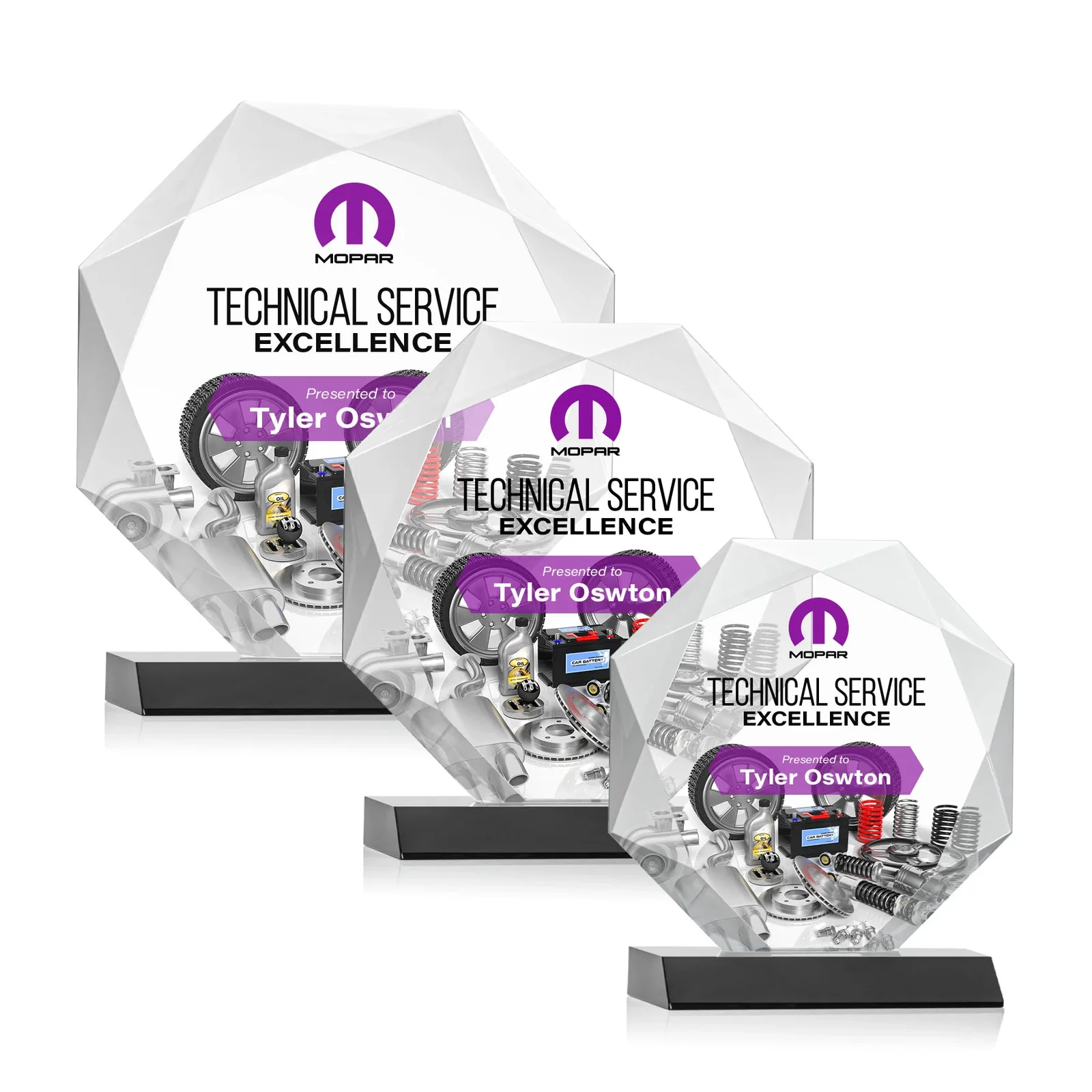 Branded Starfire Crystal Octagon Award on Front-Mitered Base, awards for safety achievement programs