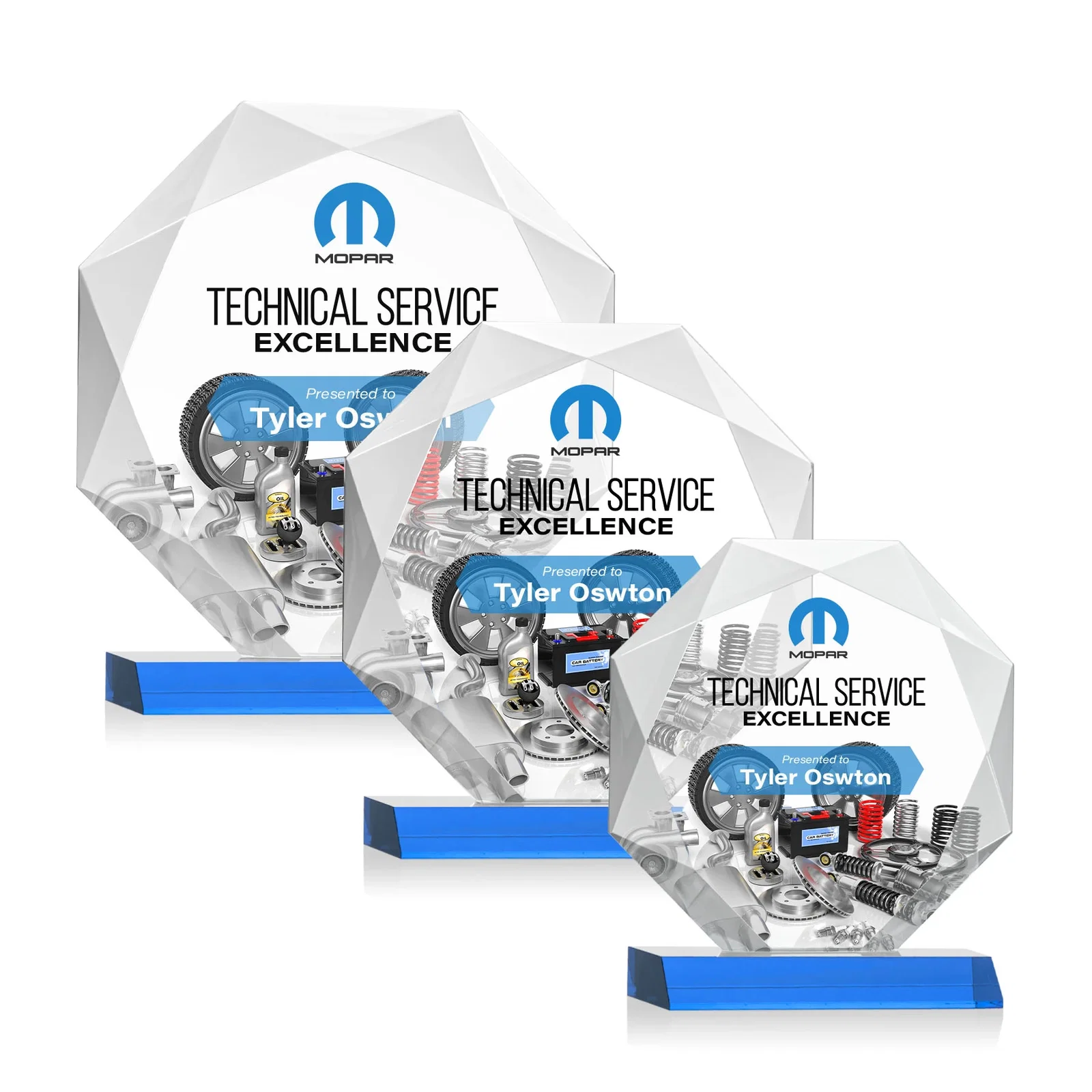 Custom printed Starfire Crystal Octagon Award on Front-Mitered Base, awards for safety achievement programs