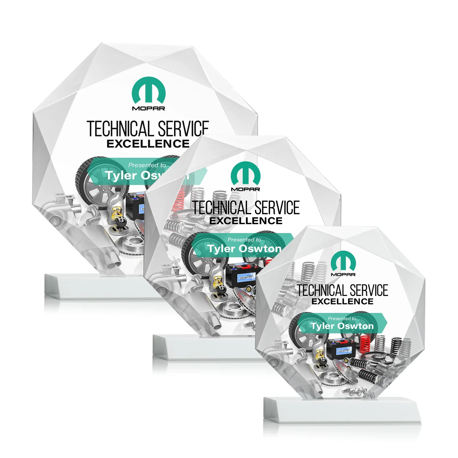Customized Starfire Crystal Octagon Award on Front-Mitered Base, awards for employee recognition