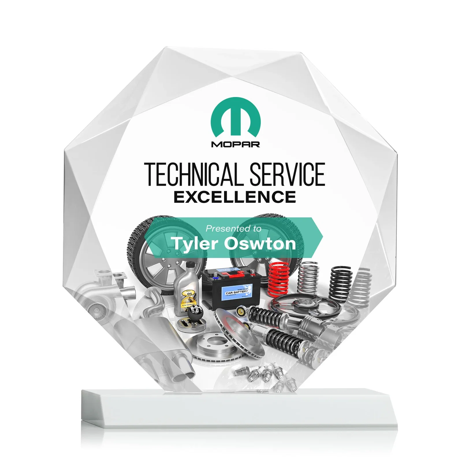 Customized Starfire Crystal Octagon Award on Front-Mitered Base, awards for sales achievement awards