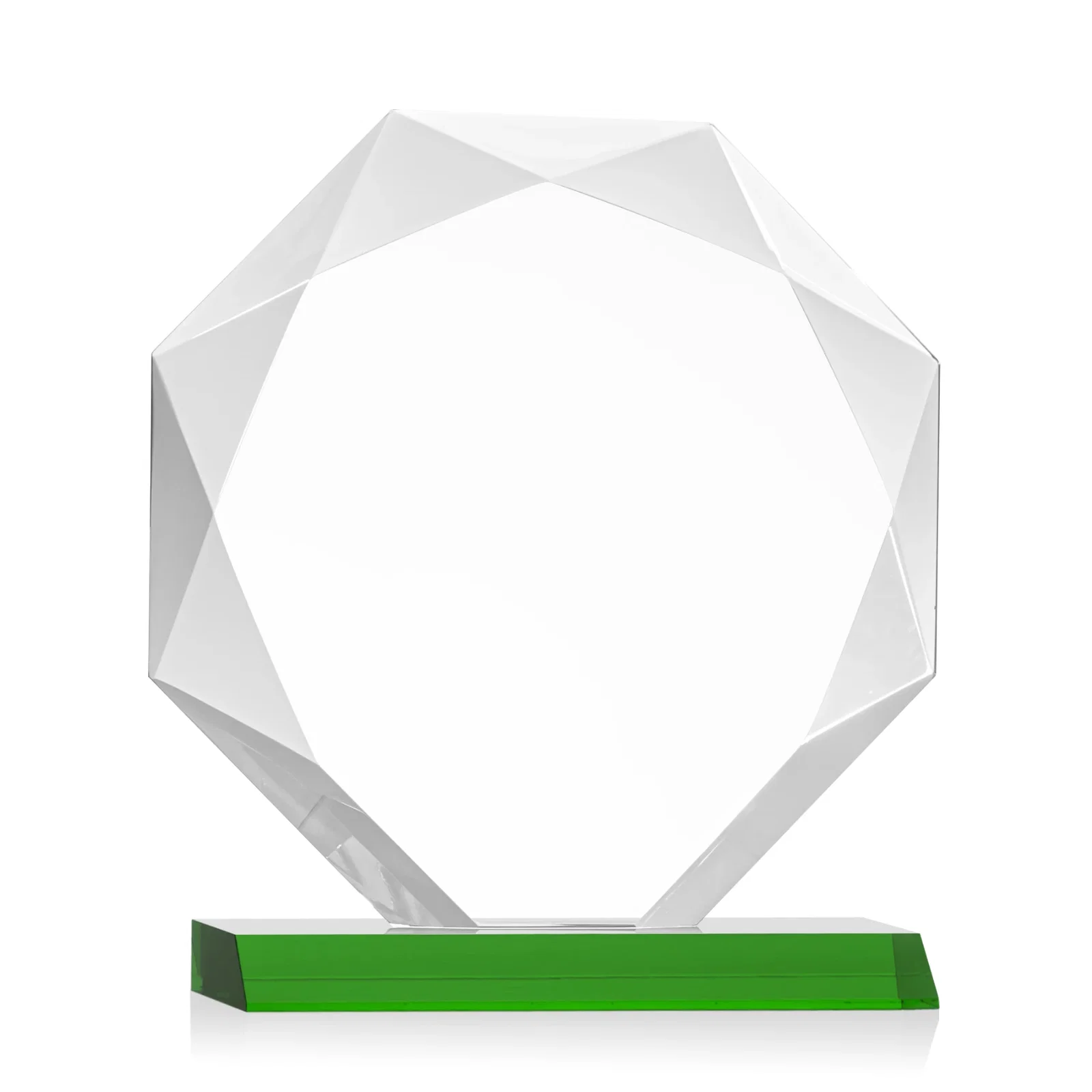 Custom engraved Starfire Crystal Octagon Award on Front-Mitered Base, awards for employee recognition
