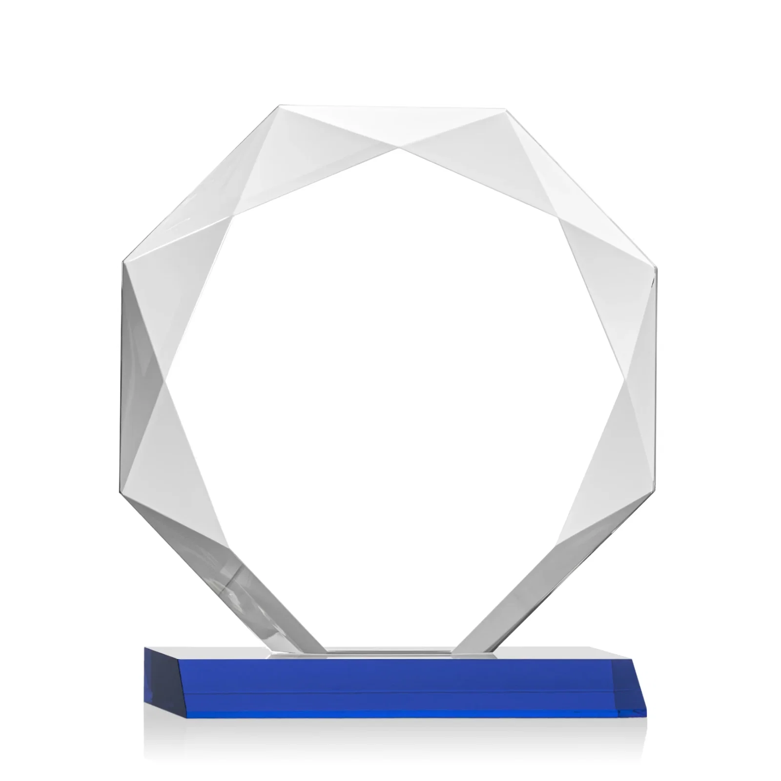Custom engraved Starfire Crystal Octagon Award on Front-Mitered Base, awards for team milestone celebrations