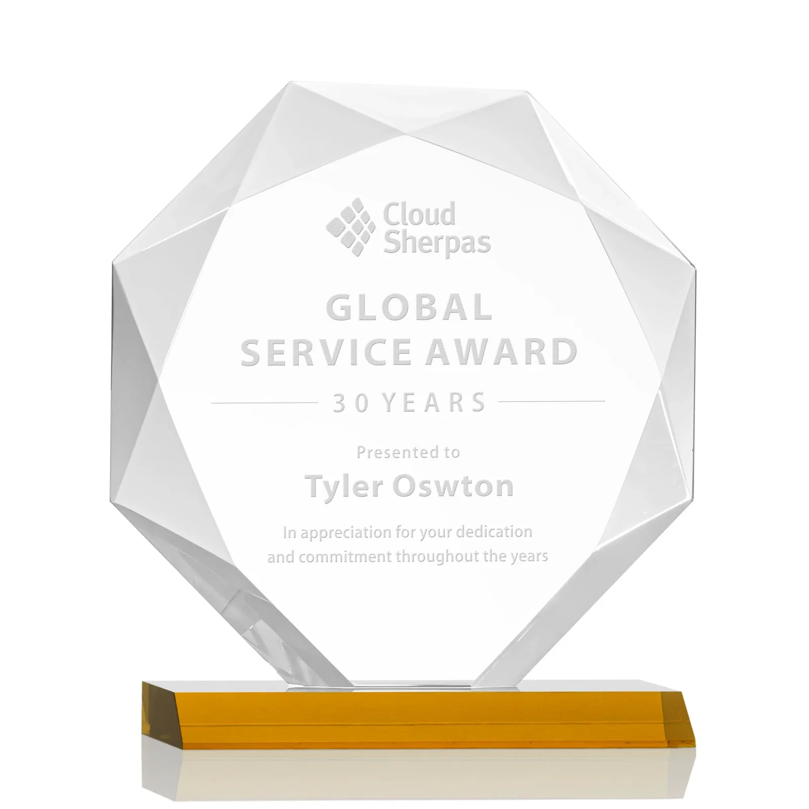 Custom Starfire Crystal Octagon Award on Front-Mitered Base, awards for graduation ceremonies