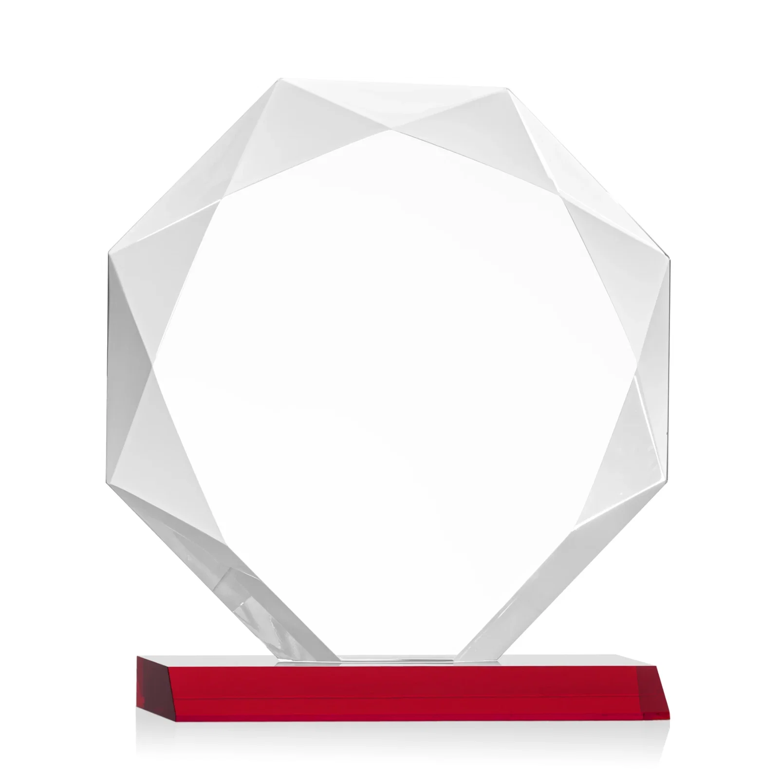 Custom engraved Starfire Crystal Octagon Award on Front-Mitered Base, awards for volunteer appreciation