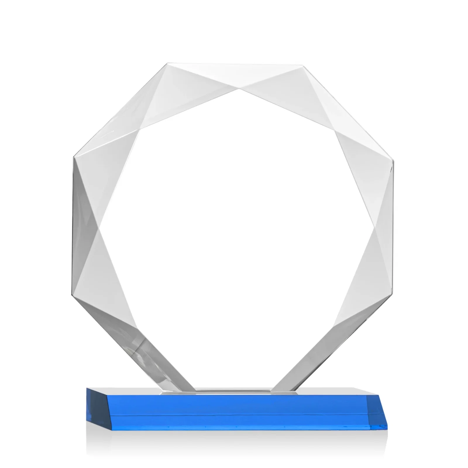 Custom engraved Starfire Crystal Octagon Award on Front-Mitered Base, awards for company anniversary events