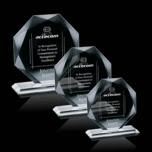 Jade Or Clear Glass Octagon Award With A Mitered Base