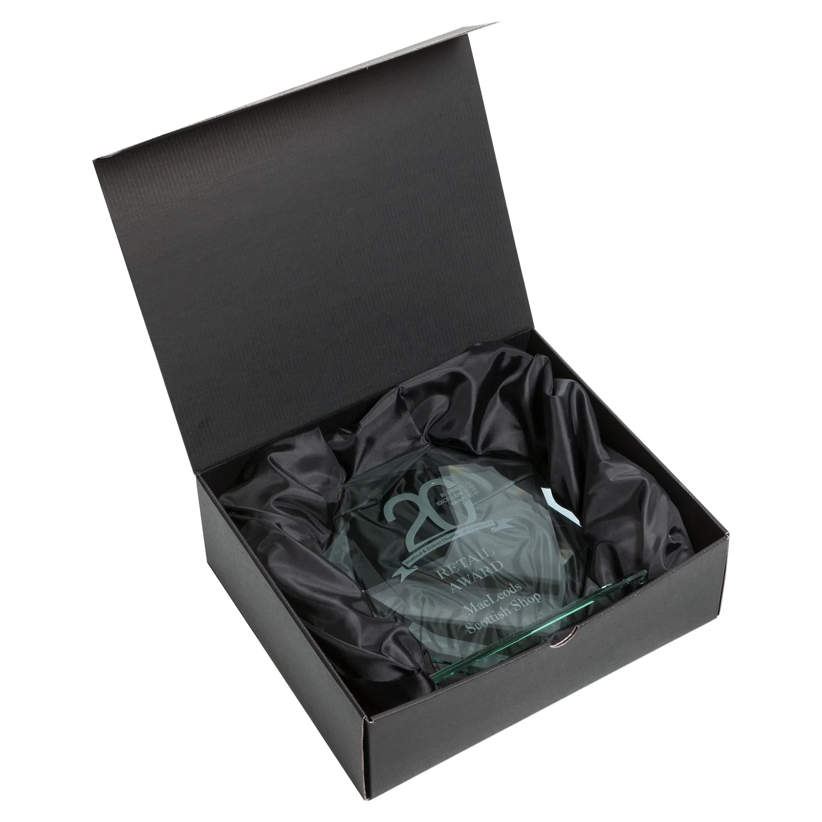 Custom Jade Or Clear Glass Octagon Award With A Mitered Base for service anniversary gifts