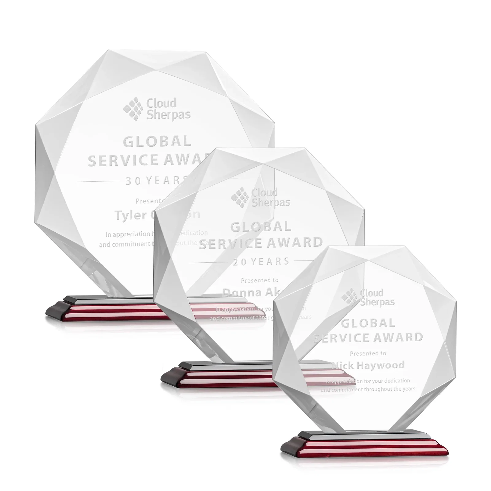 Custom Starfire Crystal Octagon Award with 10 Base Color Choices for employee recognition