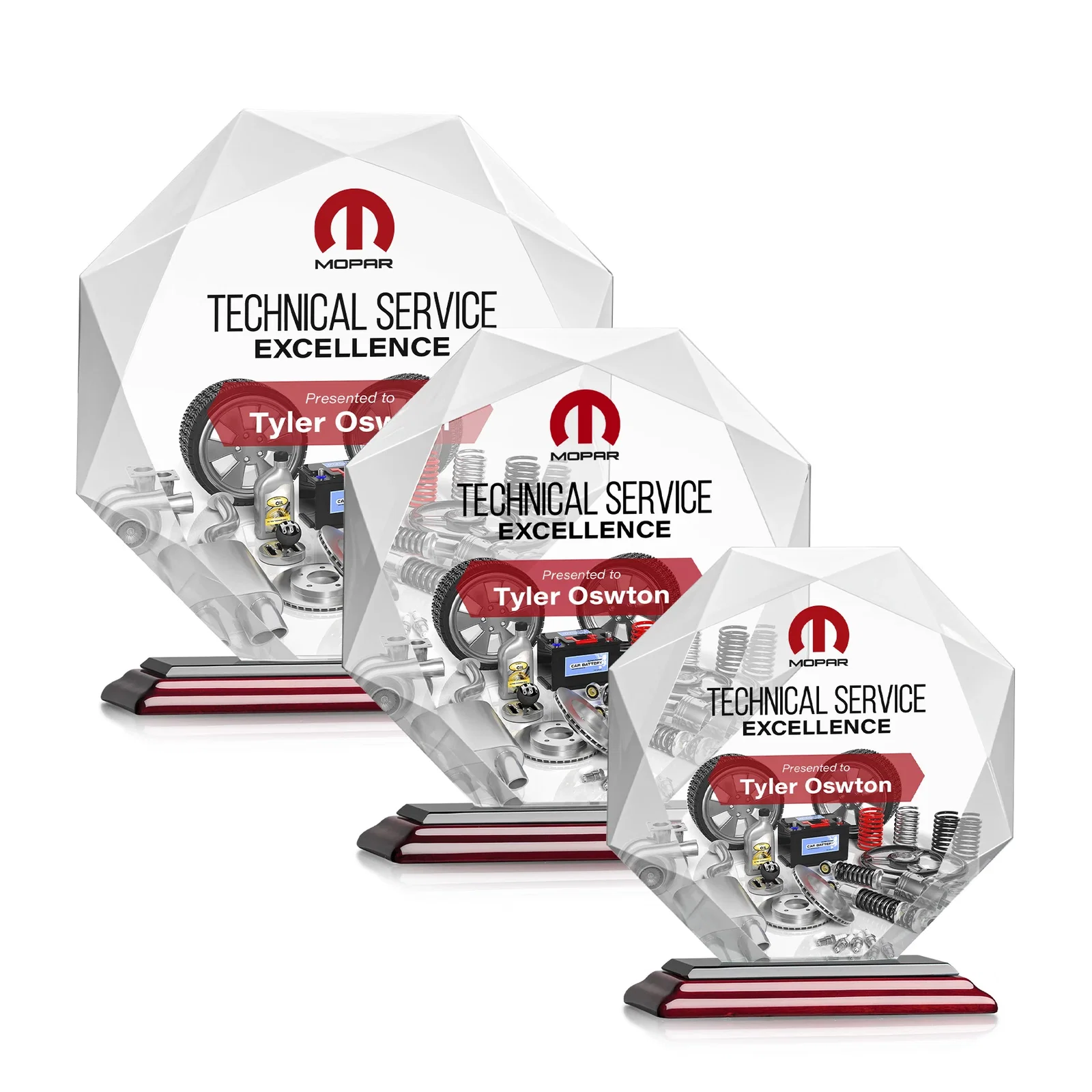 Custom Starfire Crystal Octagon Award with 10 Base Color Choices for retirement presentations