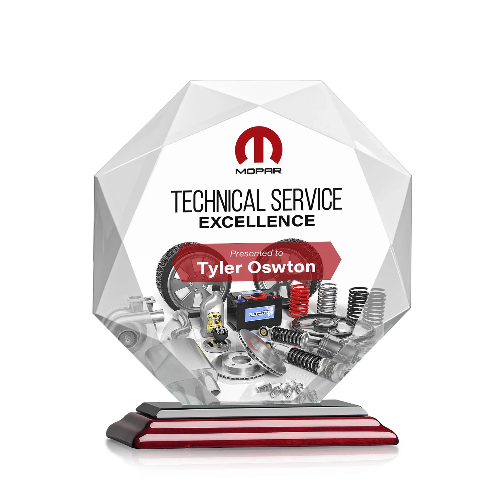 Custom Starfire Crystal Octagon Award with 10 Base Color Choices for team milestone celebrations