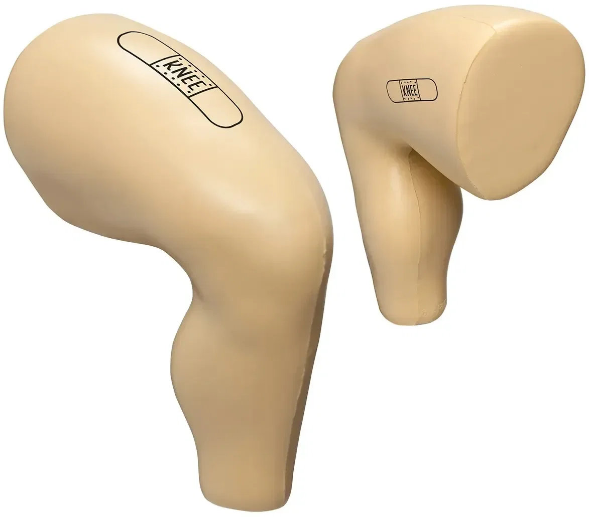 Knee custom stress reliever shaped like a knee joint, branded orthopedic and physical therapy promotional giveaway