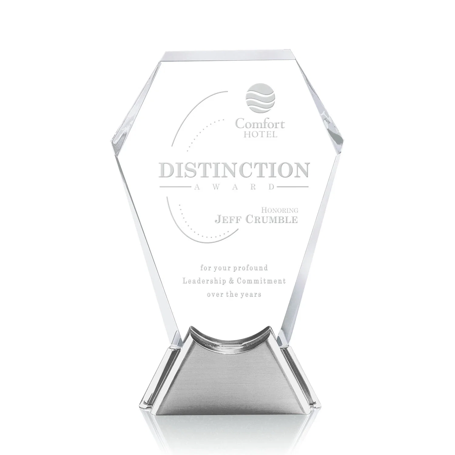 Custom Sculpted Starfire Crystal Award on an Aluminum Base, metal awards for corporate award ceremonies