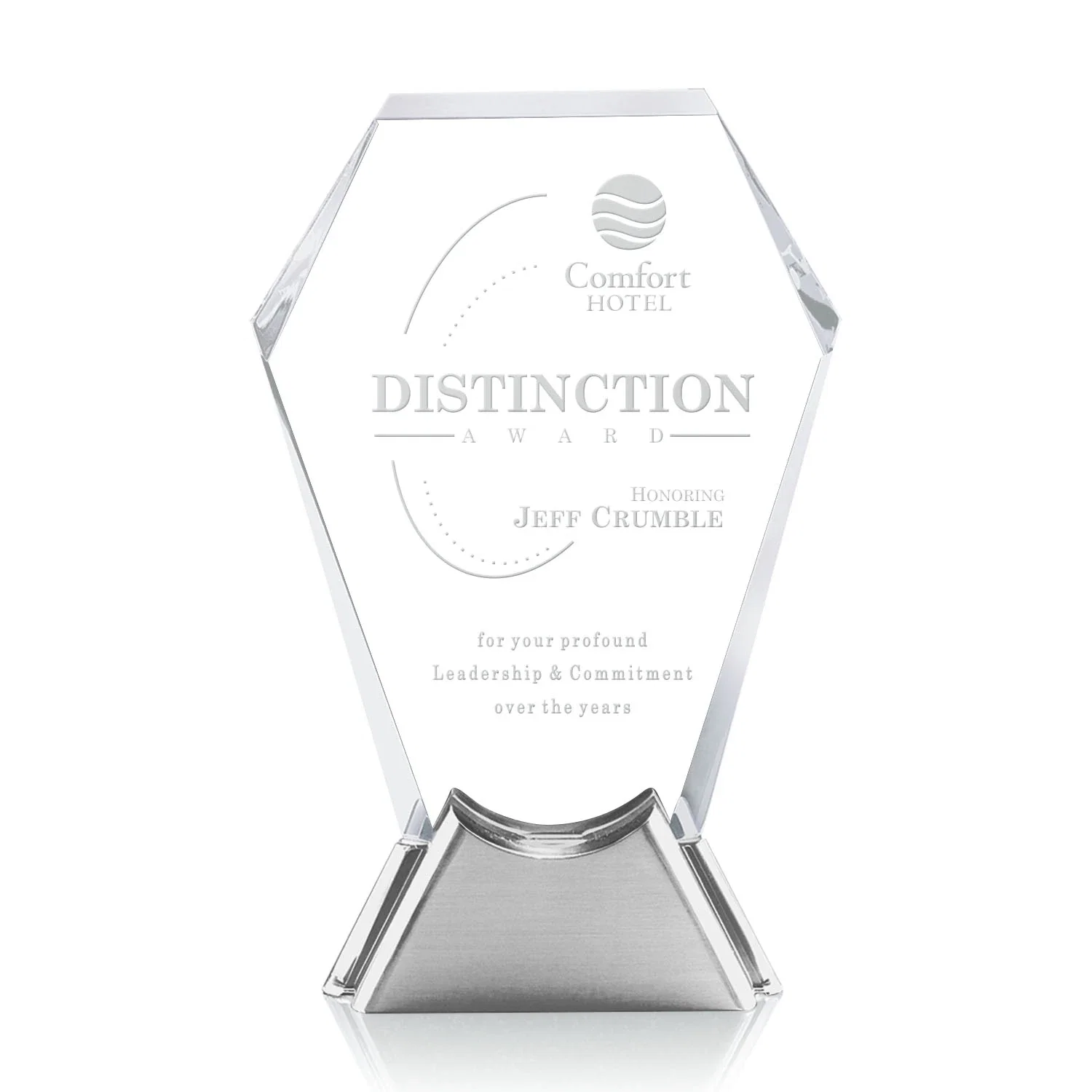 Custom Sculpted Starfire Crystal Award on an Aluminum Base, metal awards for service anniversary gifts