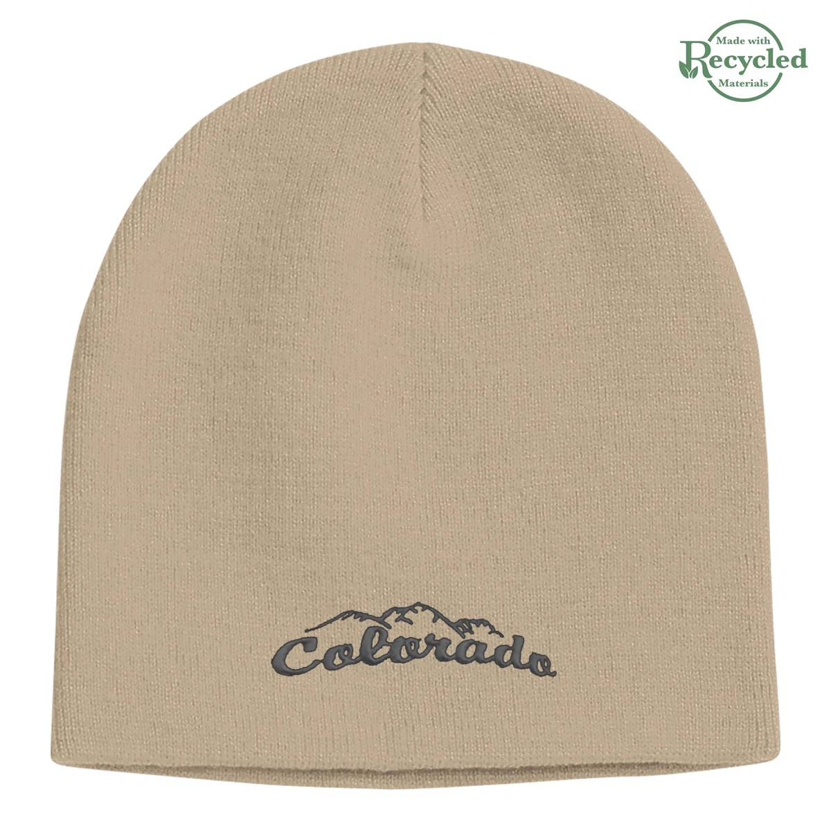 Gray knit hat shown at full height